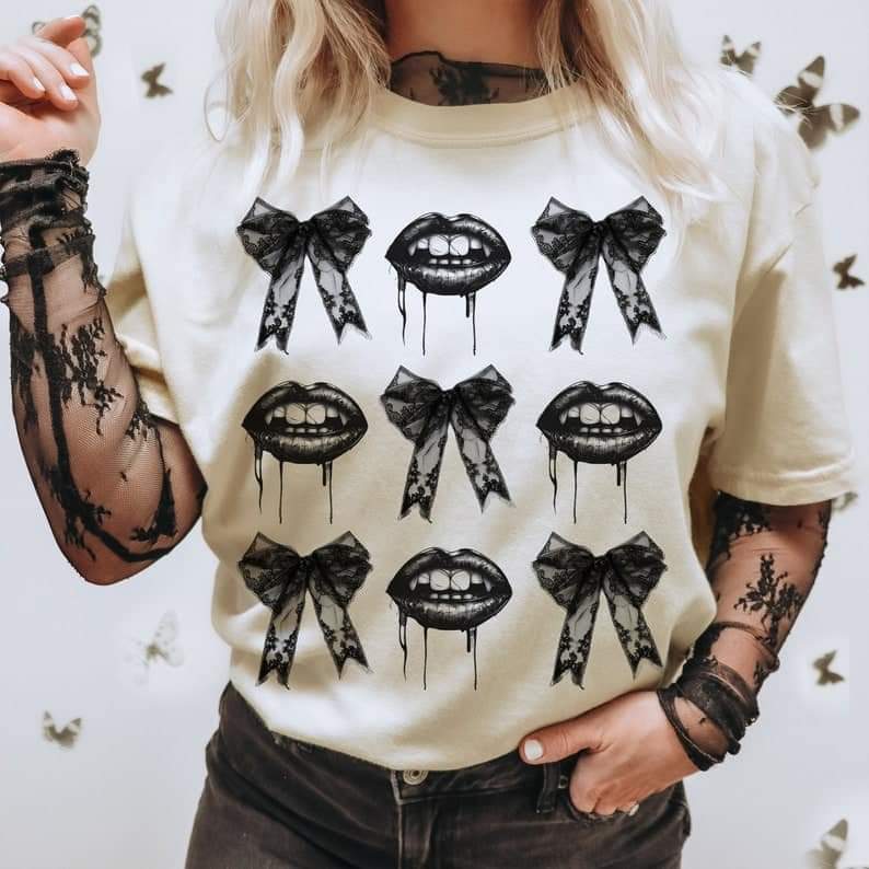 Black lips and bows grid - DTF TRANSFER (ULF)