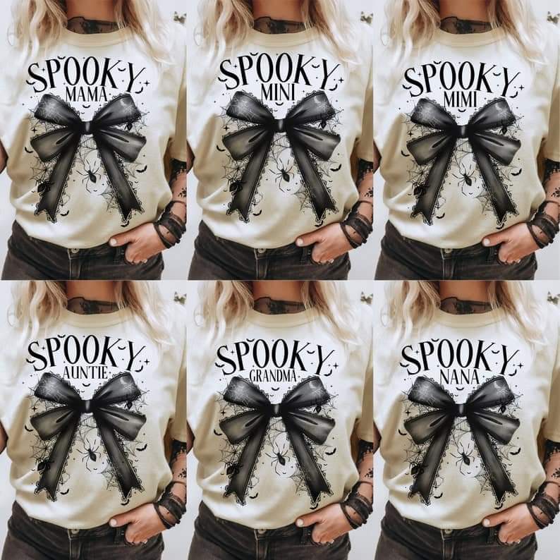 Spooky Mama, Mini, Mimi, Auntie, Grandma, Nana black bow coquette - DTF TRANSFER (ULF)