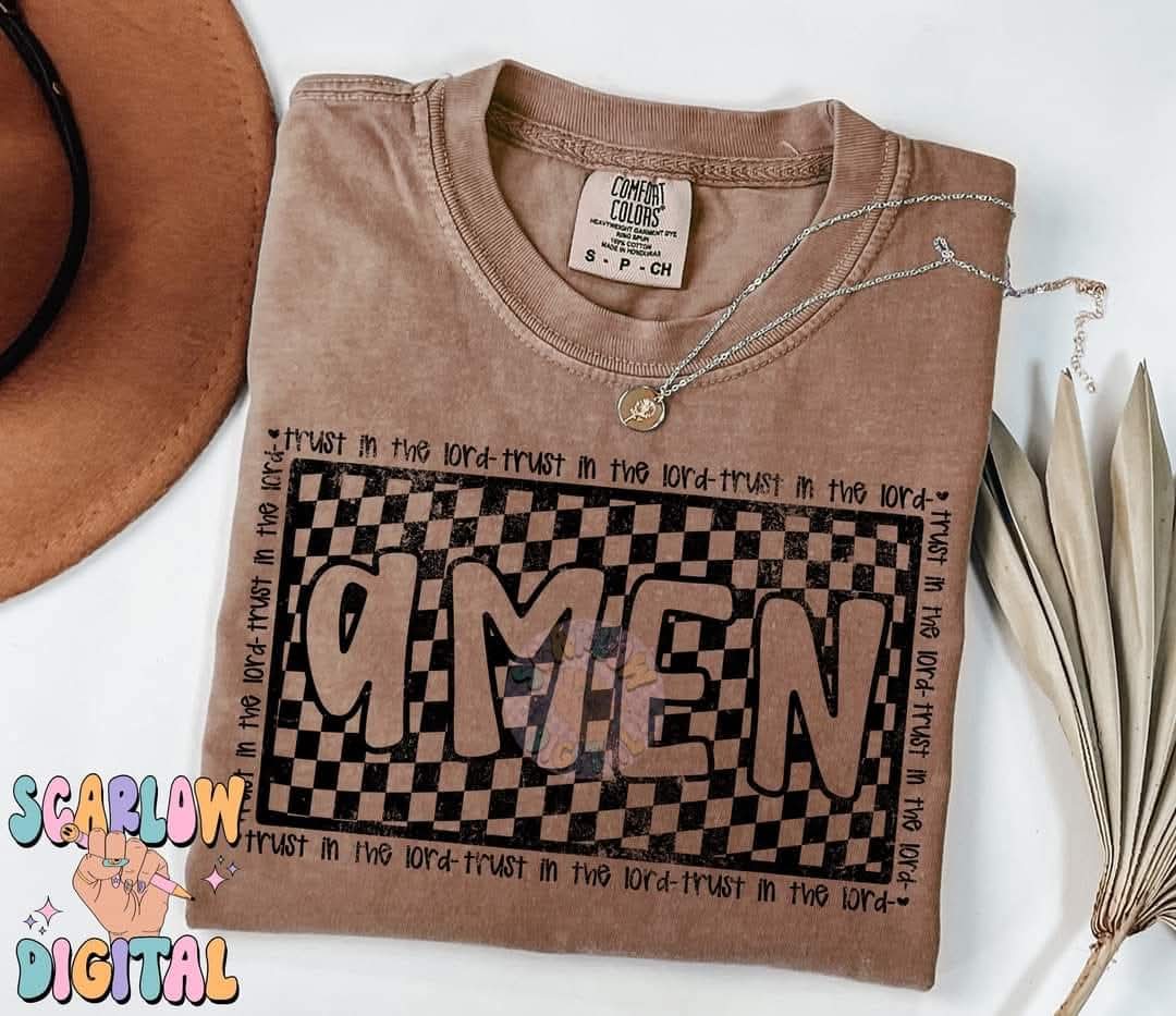 Amen black checkered - DTF TRANSFER (SCRLW N24)