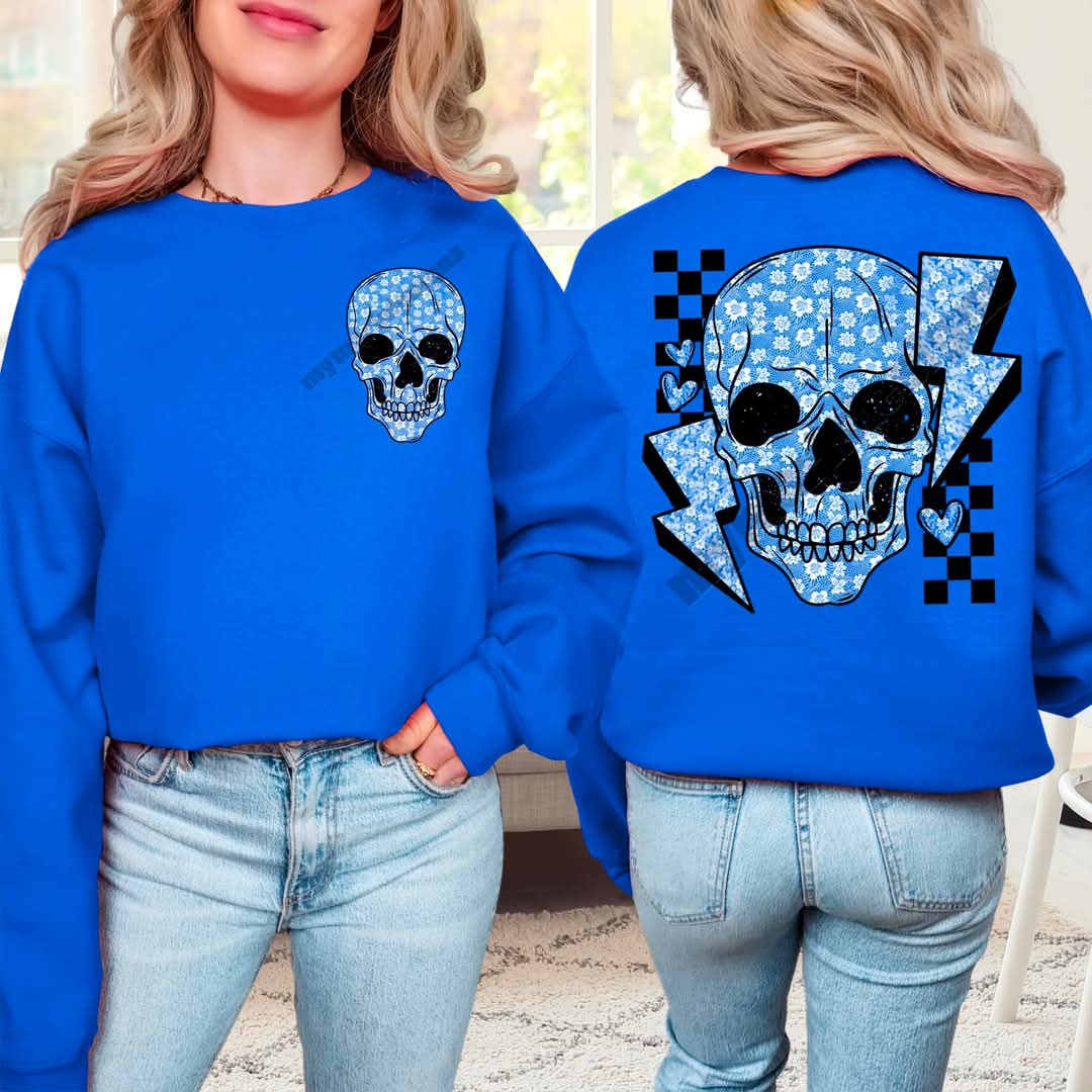 Blue lace skellie skull - DTF TRANSFER (MMD/F25)