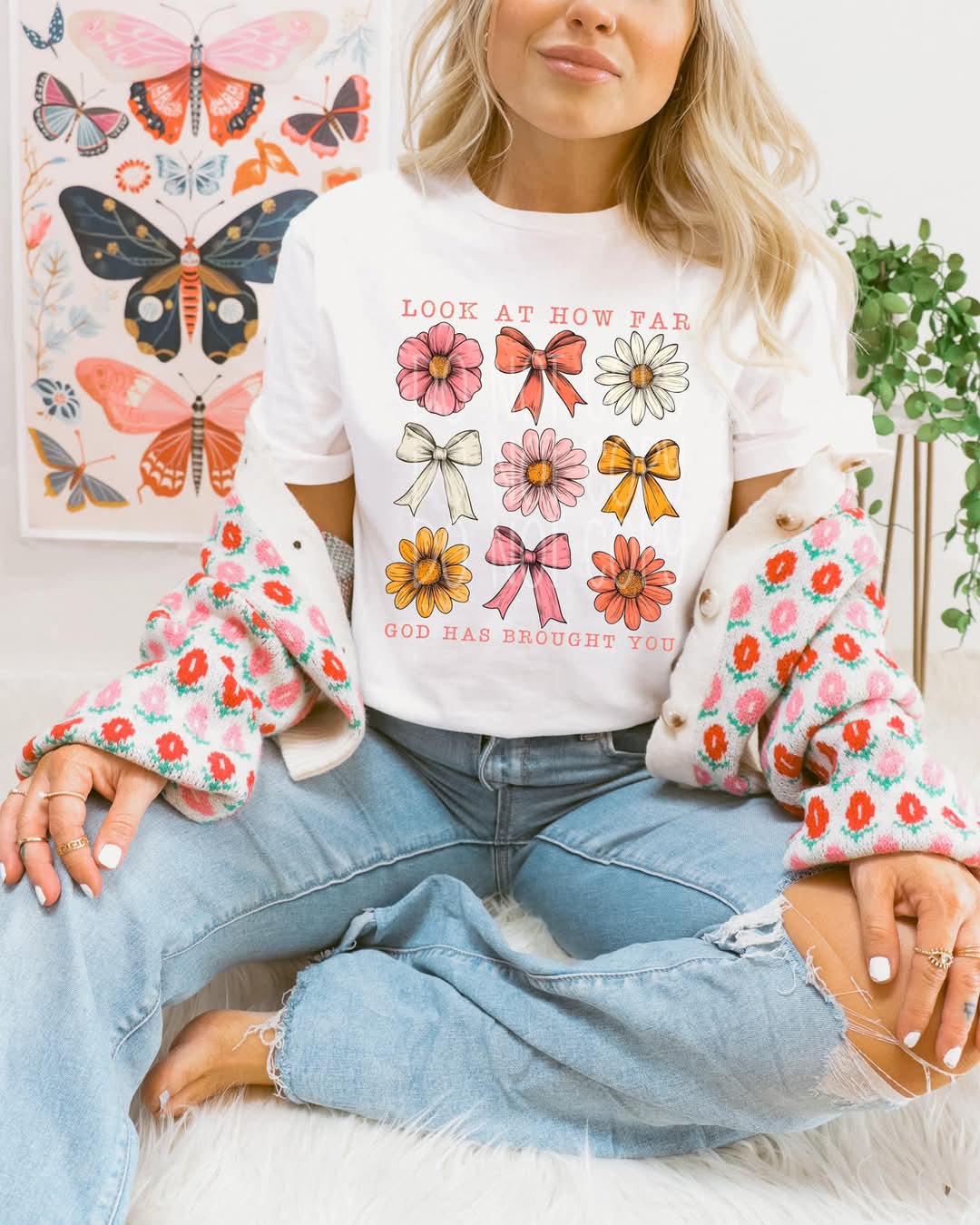 Look at how far God has brought you floral bow coquette grid - DTF TRANSFER (PHDC F25)