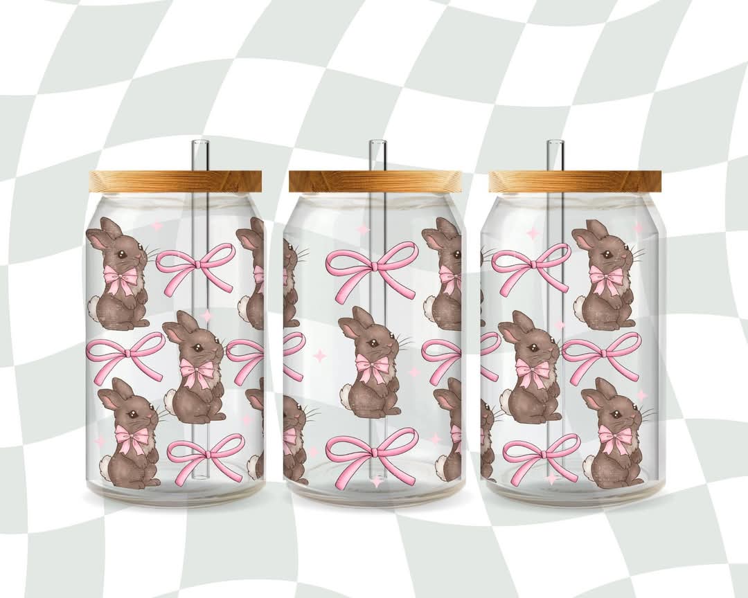 Coquette bow bunny - UV dtf wrap 16oz libbey : MMDD