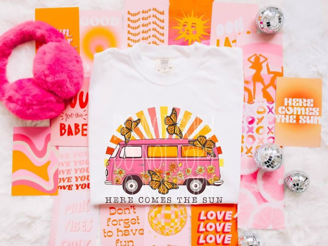 Here comes the sun retro vintage van - DTF TRANSFER (PHDC MR25)