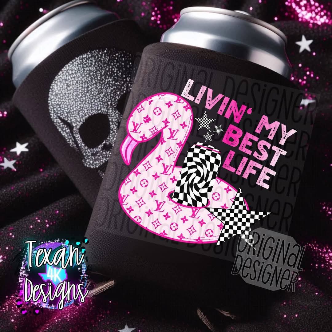 Living my best life flamingo floatie - DTF TRANSFER (T4KD)