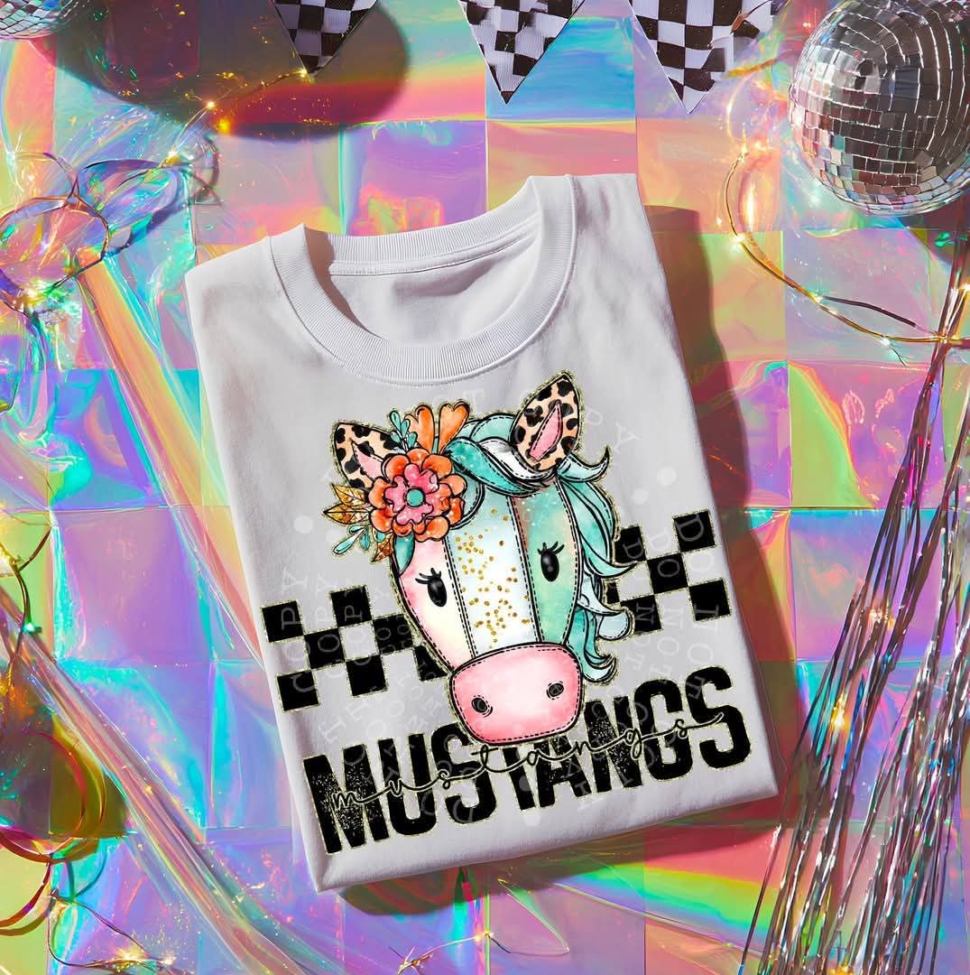 MUSTANGS girly bow mascot - DTF TRANSFER (CST JUN25)