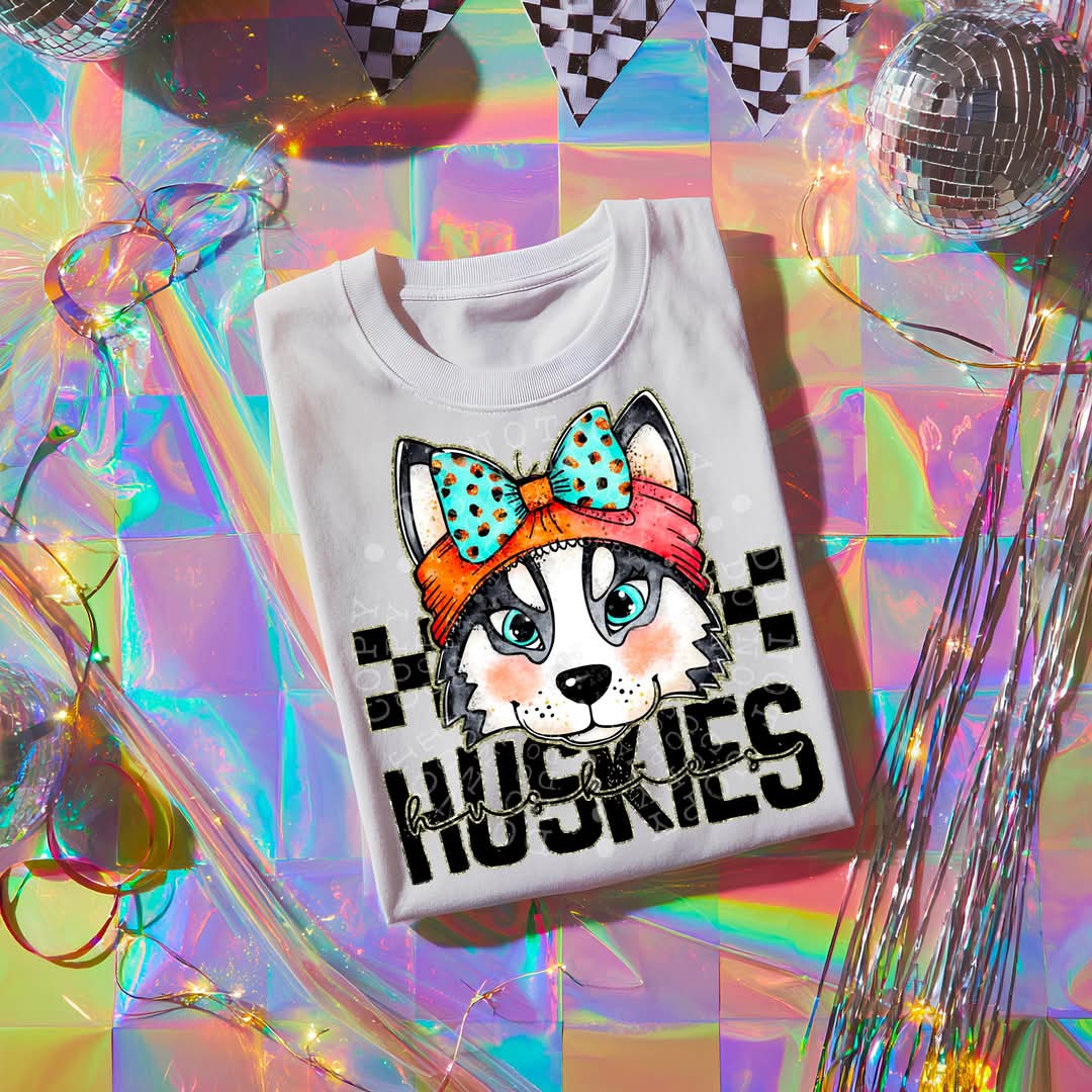 HUSKIES girly bow mascot - DTF TRANSFER (CST JUN25)