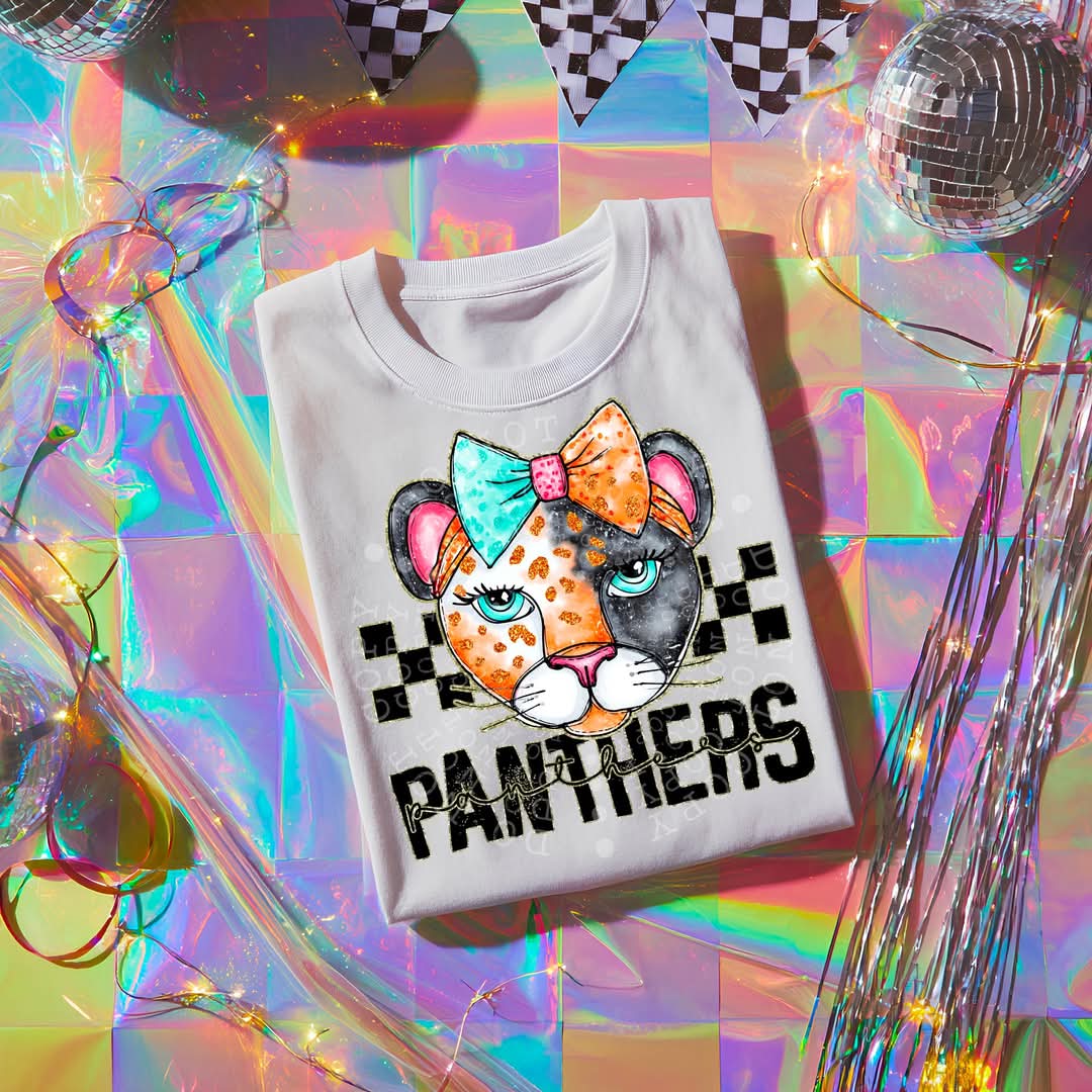 PANTHERS girly bow mascot - DTF TRANSFER (CST JUN25)