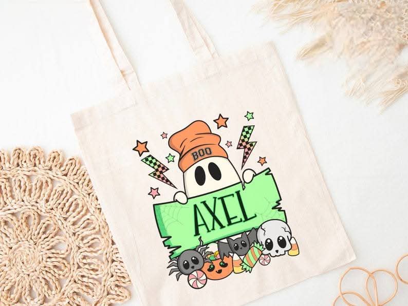 Orange beanie ghost - DTF TRANSFER (personalized halloween tote bag print)