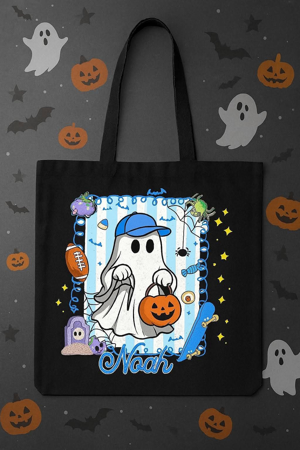 Blue ghost - DTF TRANSFER (personalized halloween tote bag print)
