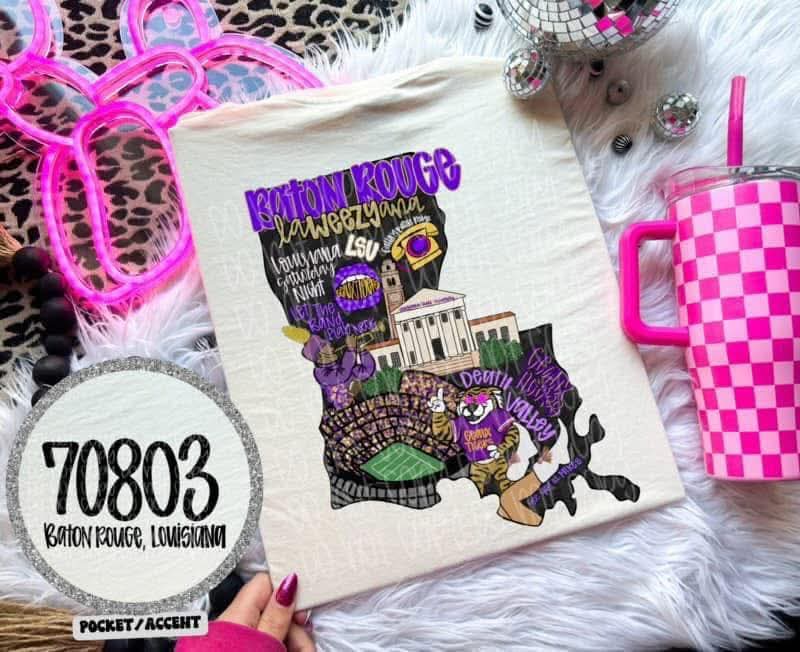 Louisiana PURPLE colorful state mascot collage - DTF TRANSFER