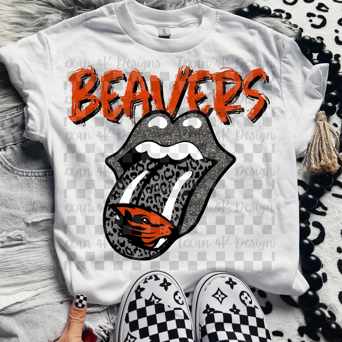 Beavers leopard glitter tongue - DTF TRANSFER (T4KD)