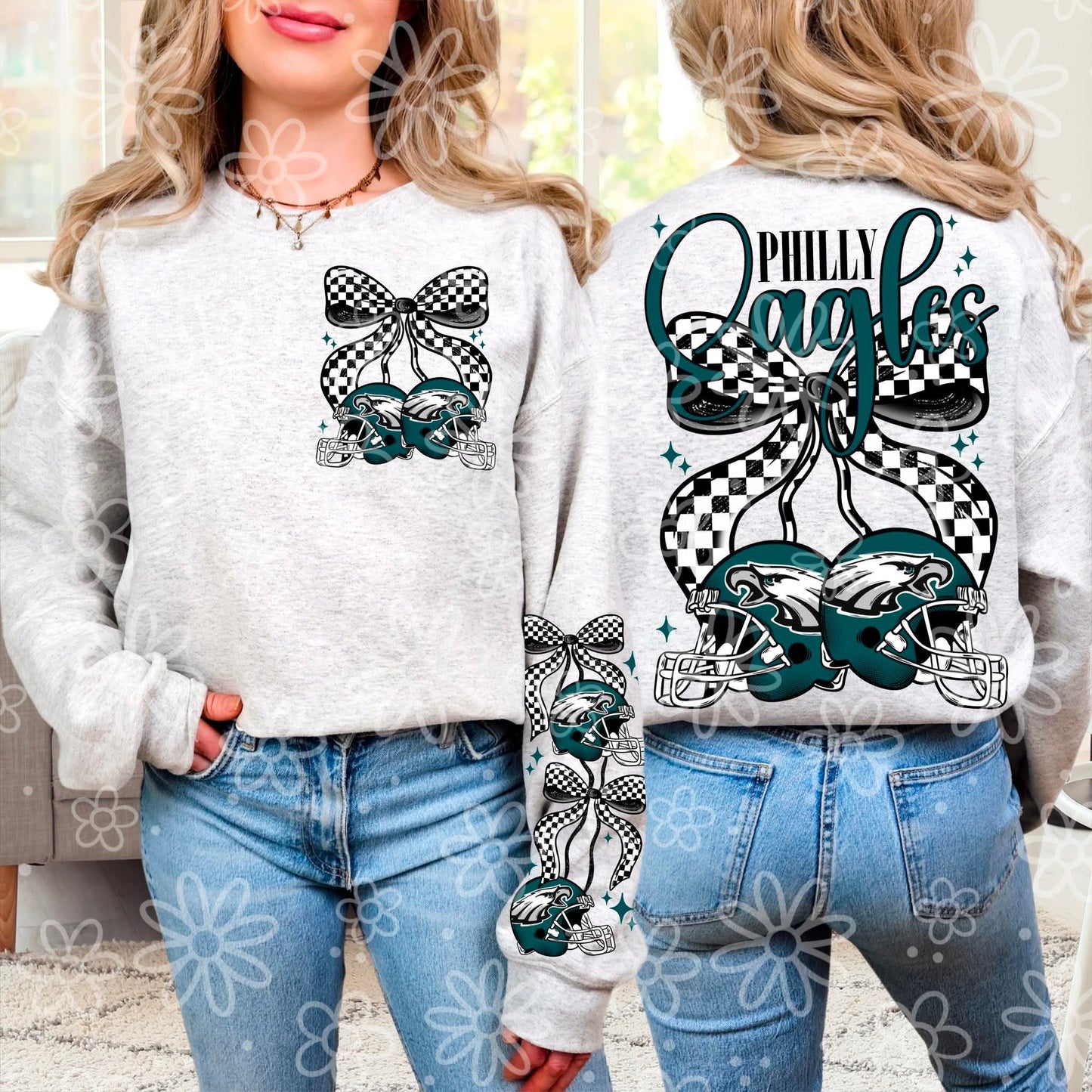 P Eagles teal - cherry football - DTF TRANSFER (MMD SEPT25)