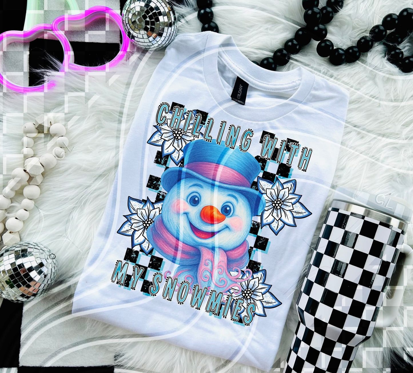 Chilling with my snowmies checkered - DTF TRANSFER (GLD925)