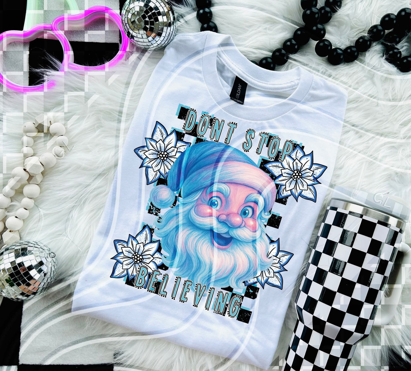 Don't stop believing checkered - DTF TRANSFER (GLD925)