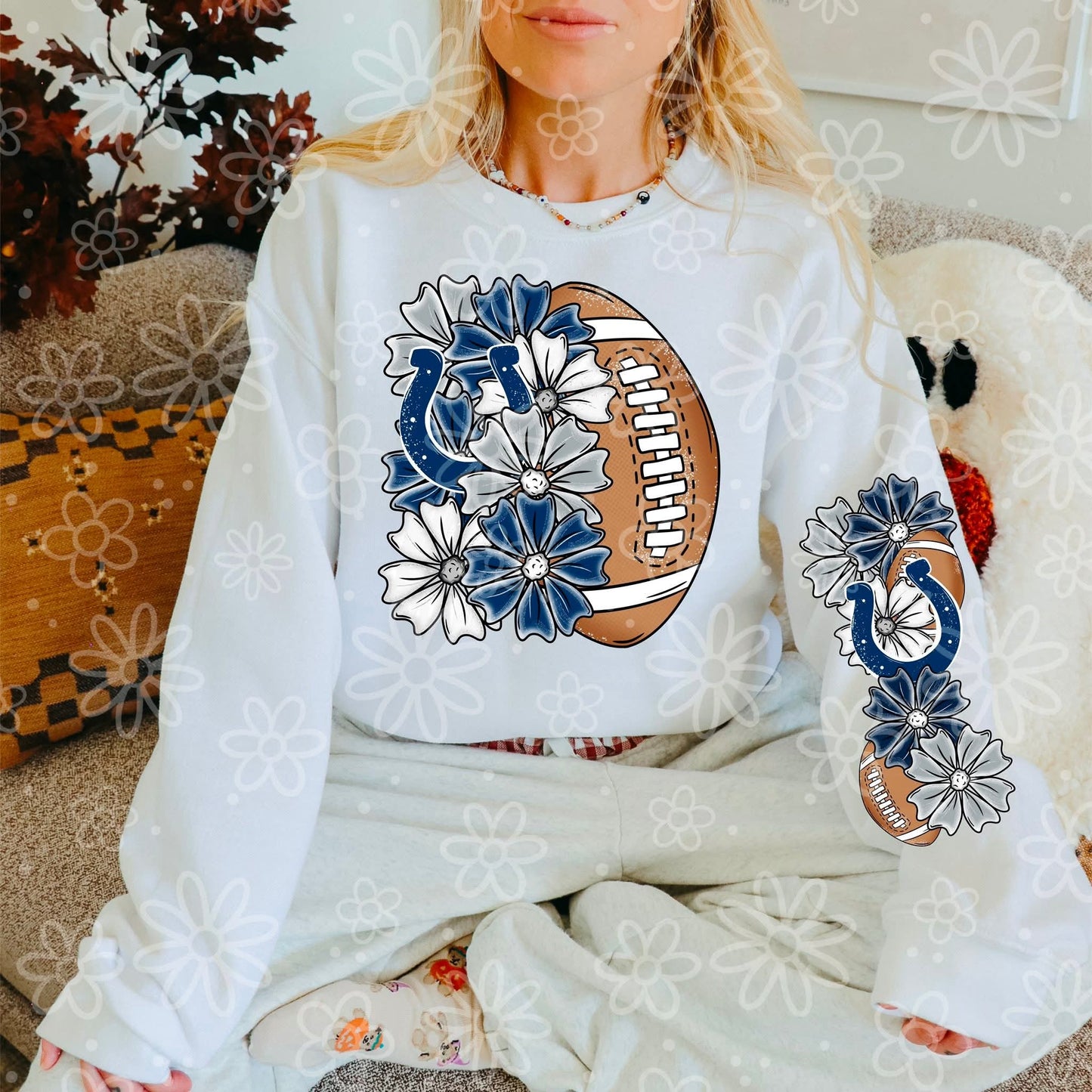 Colts ; half floral football - DTF TRANSFER (MMD SEPT25)