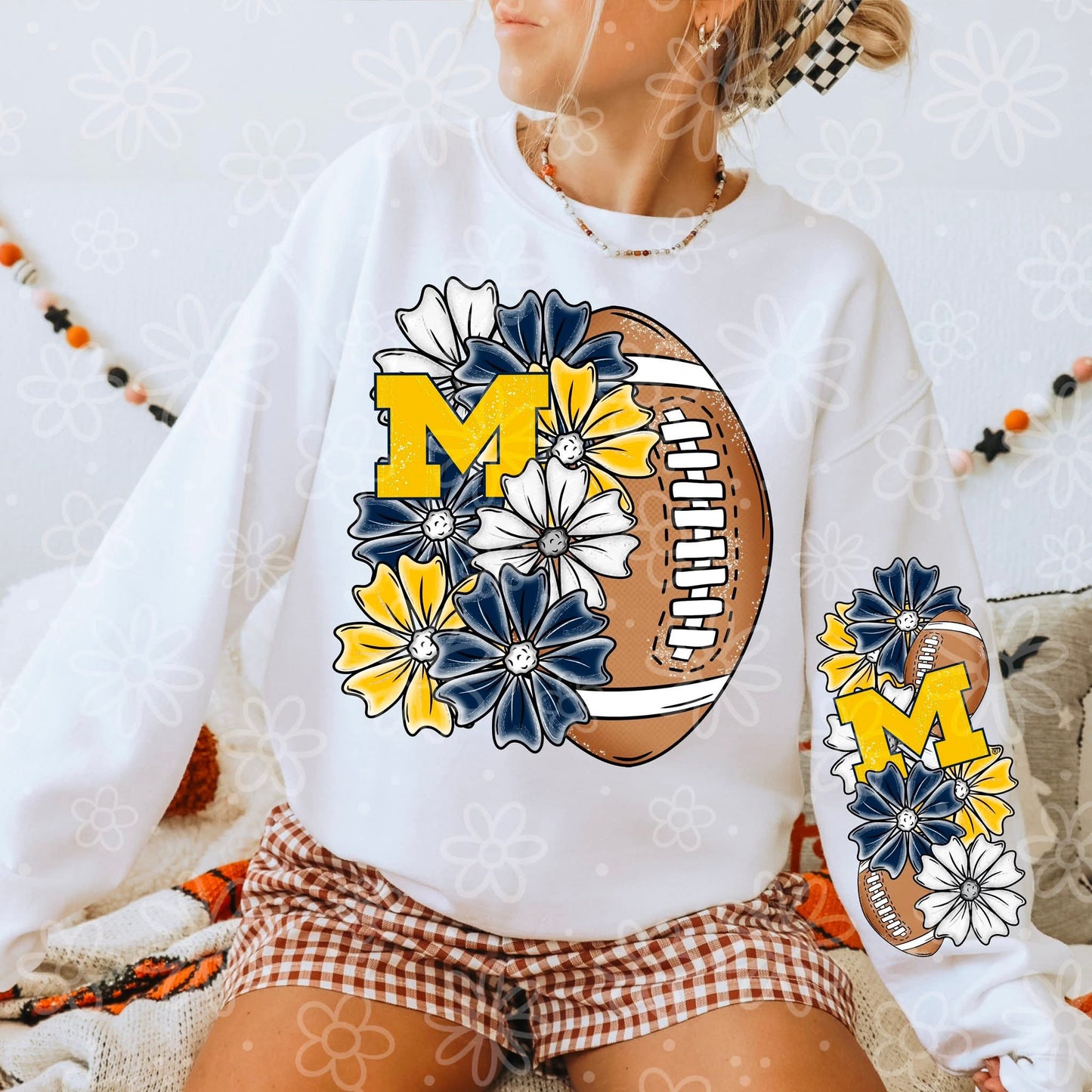 Wolverines ; half floral football - DTF TRANSFER (MMD SEPT25)