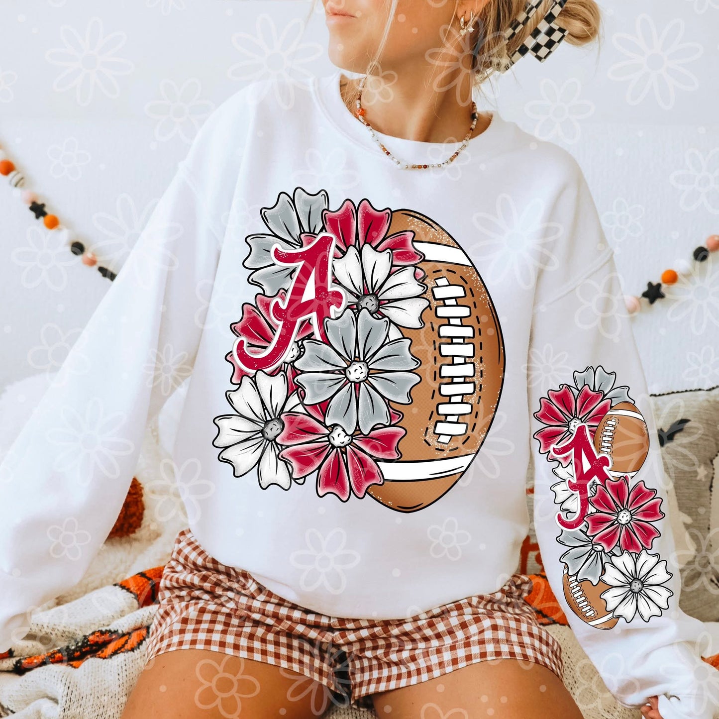 Roll tide ; half floral football - DTF TRANSFER (MMD SEPT25)