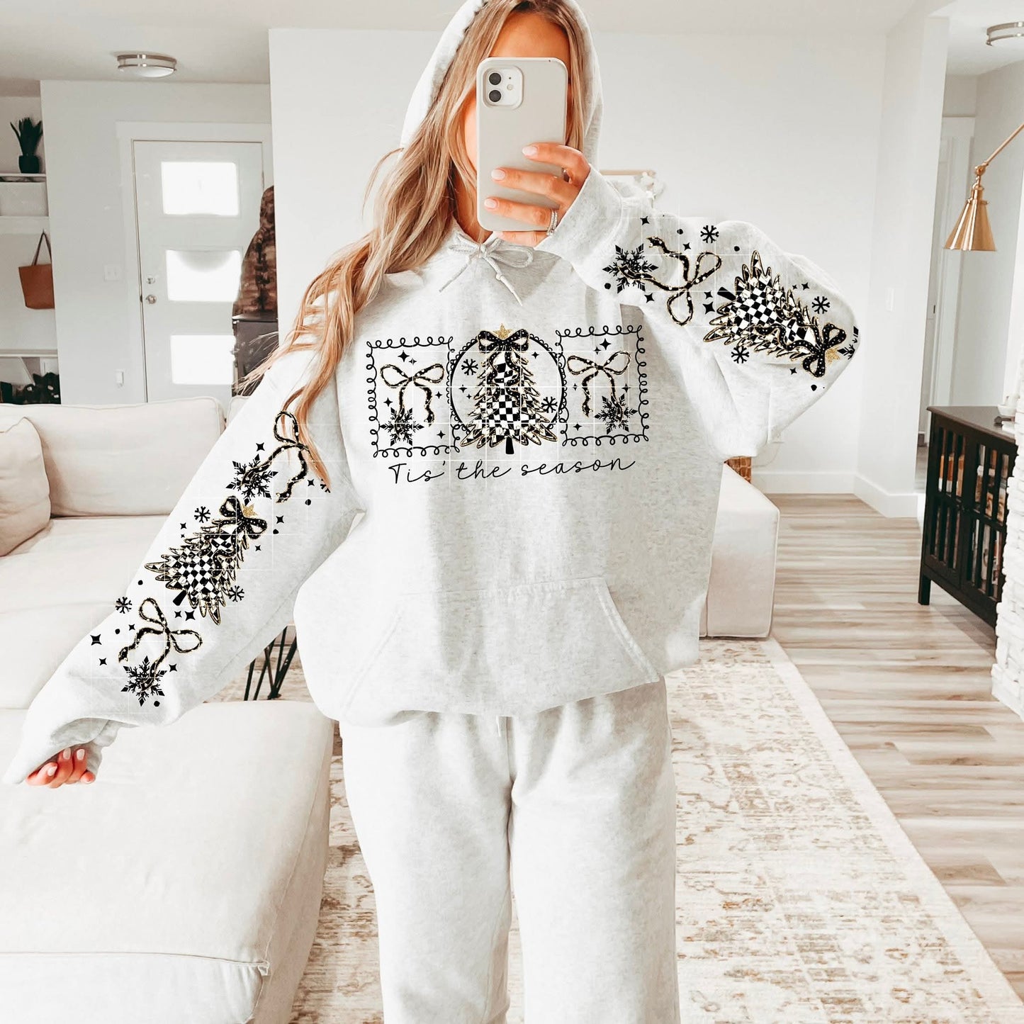 Tis the season Christmas tree bow black - DTF TRANSFER (CSC)