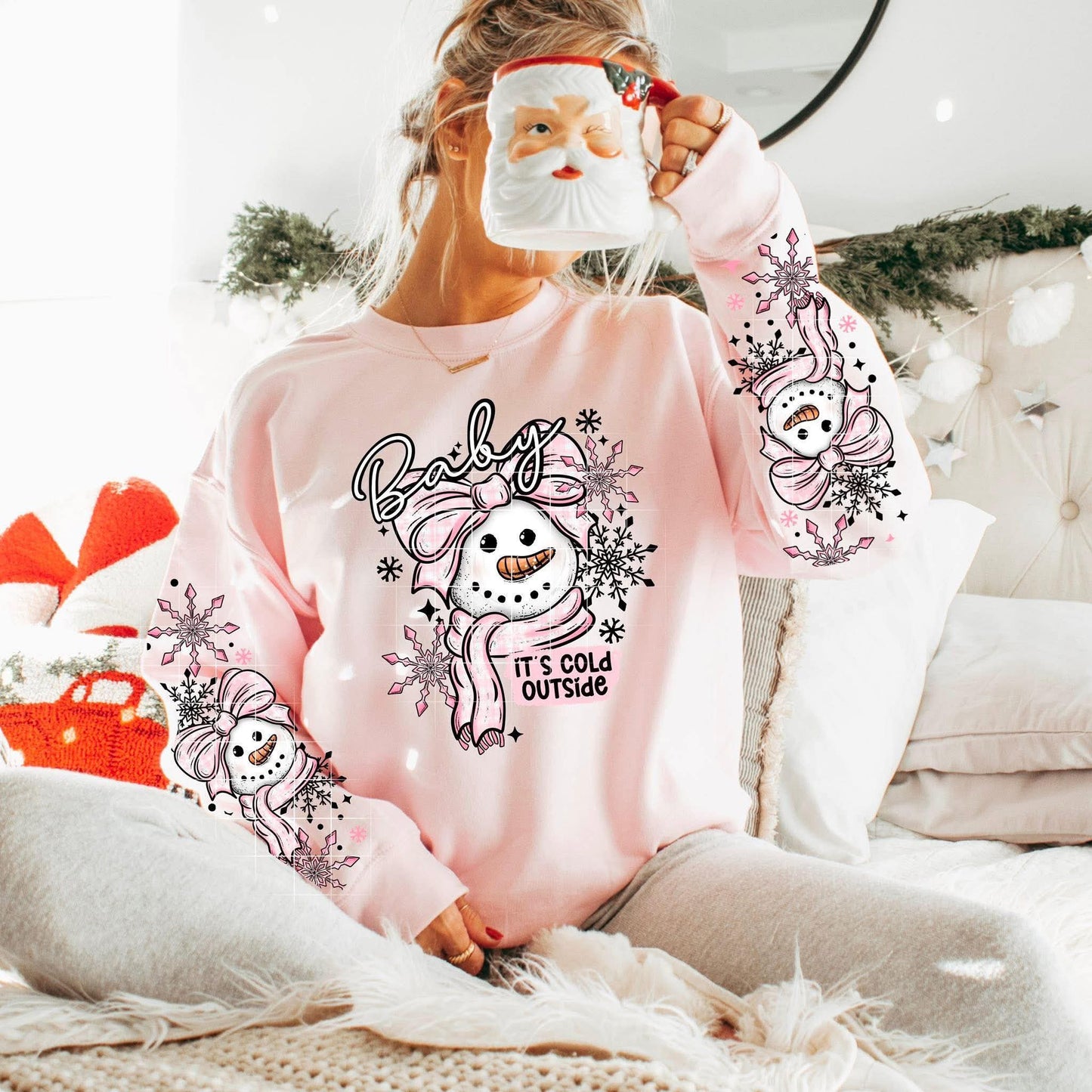Baby its cold outside pink snowman - DTF TRANSFER (CSC)