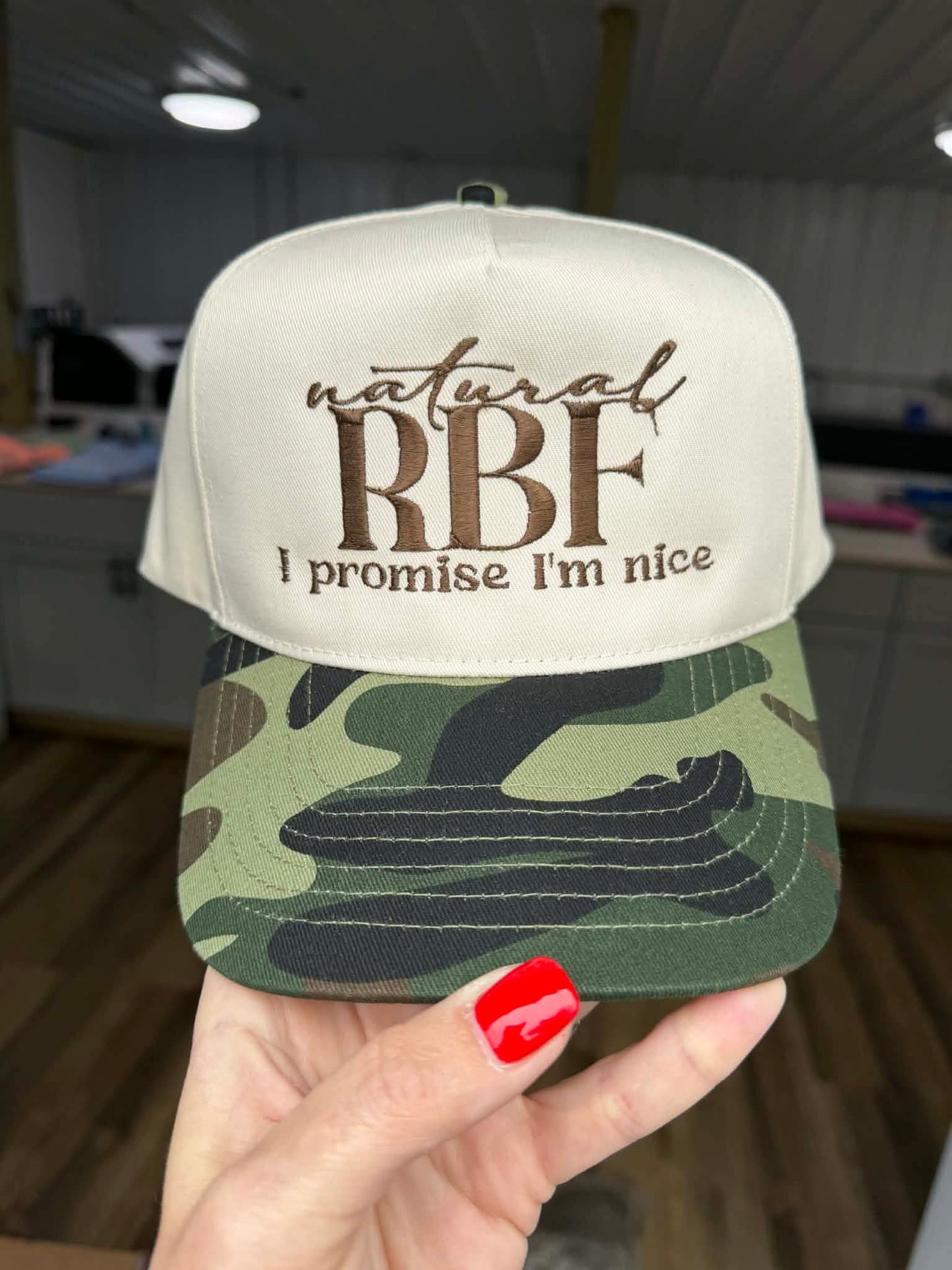 Natural RBF I promise I'm nice embroidered hat