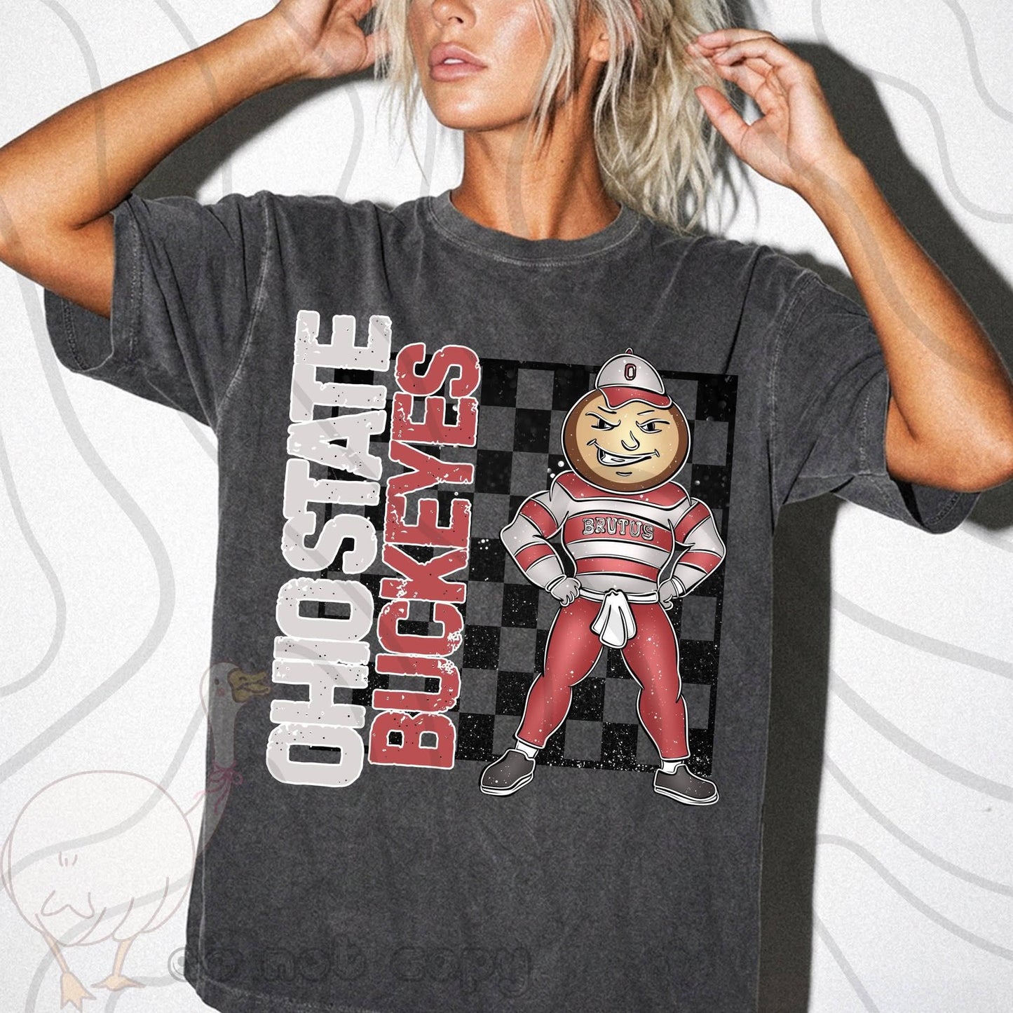 Buckeyes checkered distressed - DTF TRANSFER (DKDBK)