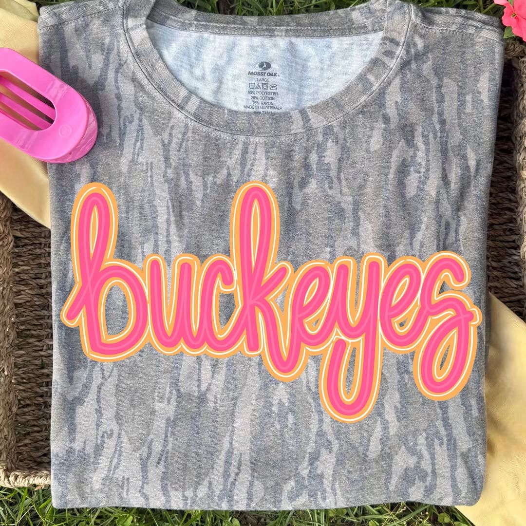 Buckeyes orange pink script DTF Transfer