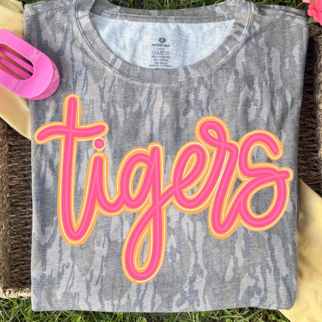 Tigers orange pink script DTF Transfer