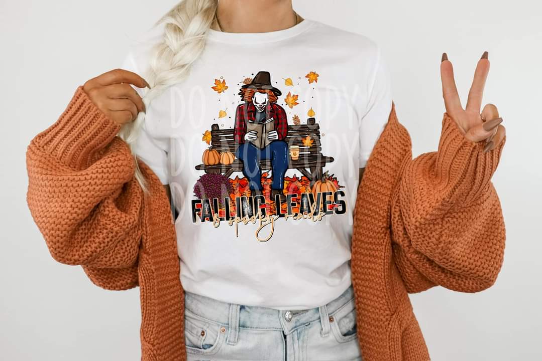 Falling leaves & spooky reads clown - DTF TRANSFER ONLY