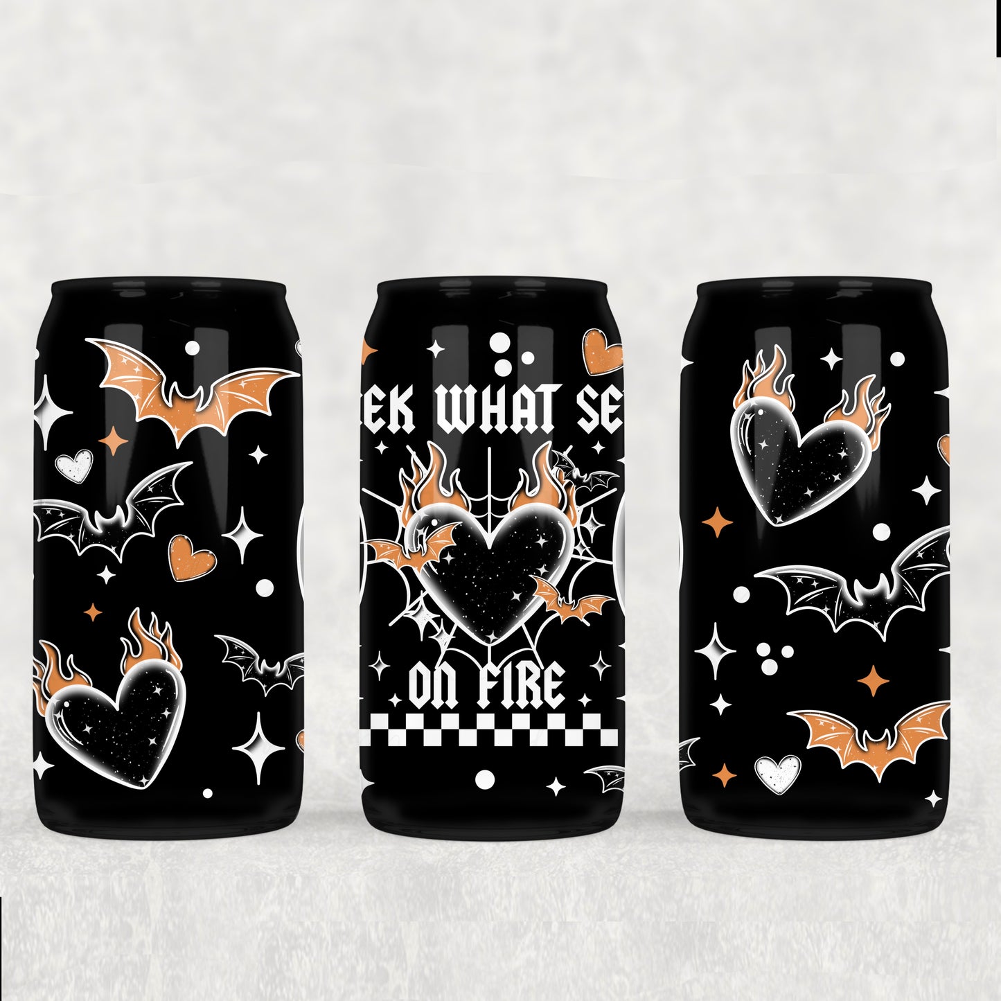 Seek spooky heart on fire white - UV dtf wrap 16oz libbey : CSC