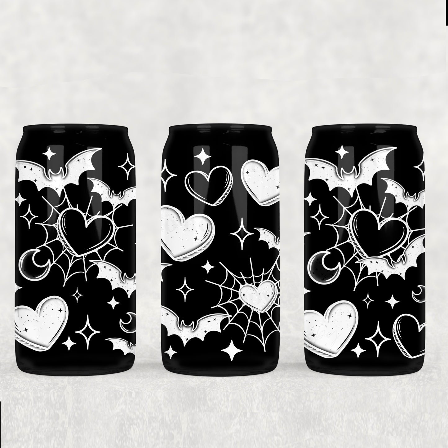 Spooky hearts & spiderwebs white - UV dtf wrap 16oz libbey : CSC