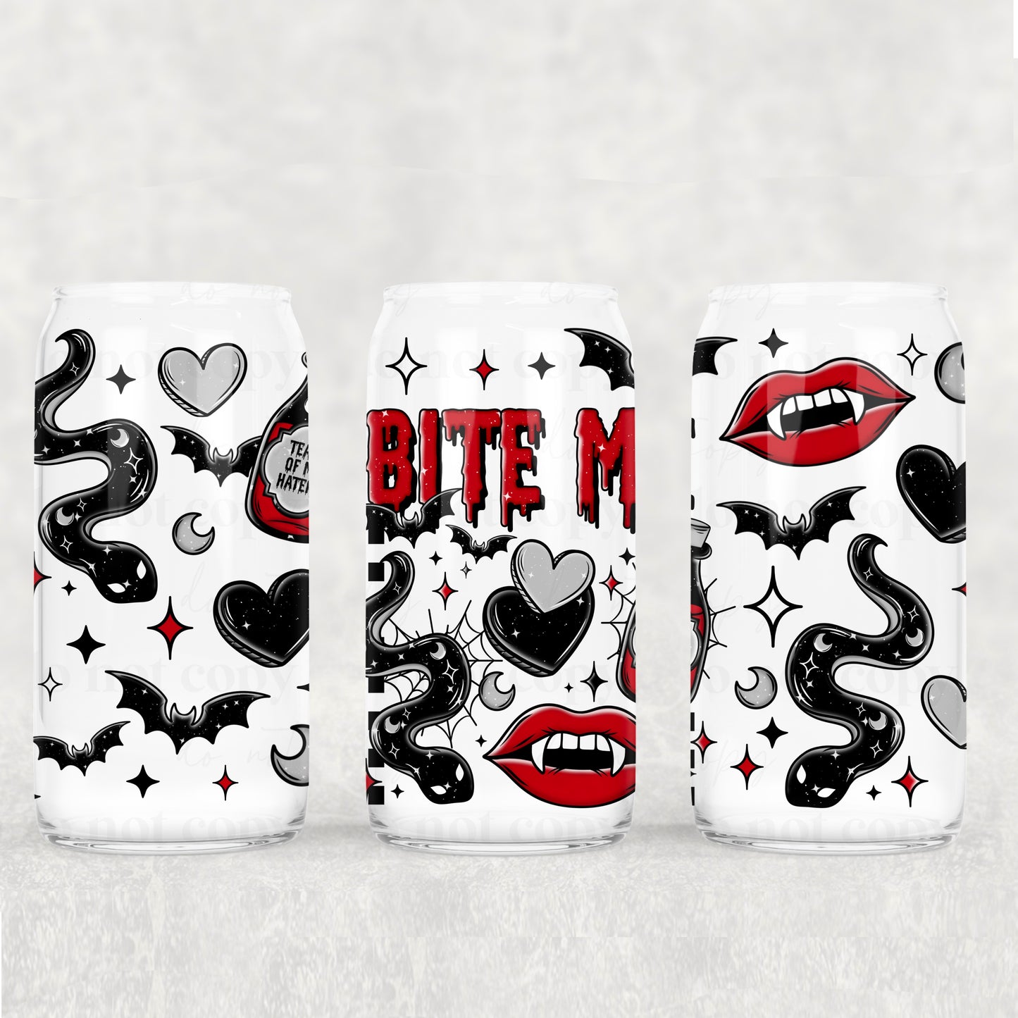 Bite me vampire snakes hearts red/black - UV dtf wrap 16oz libbey : CSC