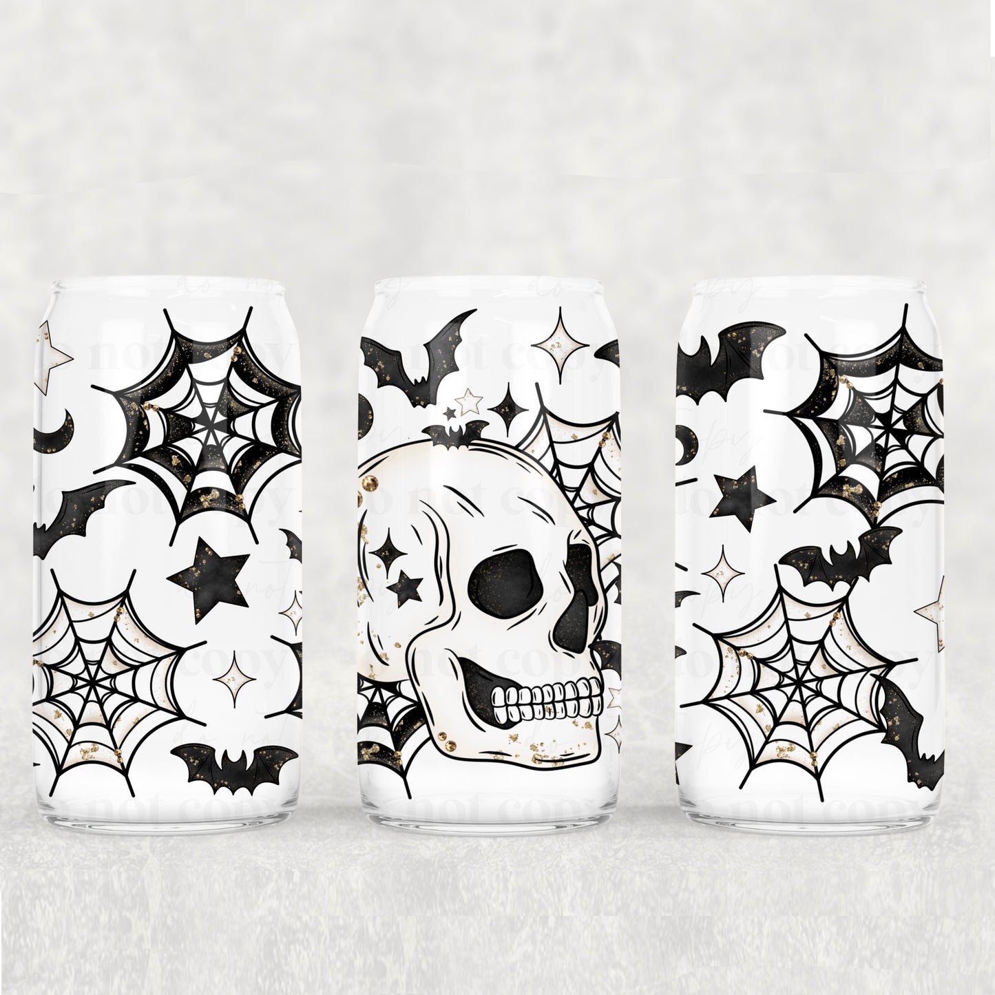Spooky skull spiderwebs bats - UV dtf wrap 16oz libbey : CSC