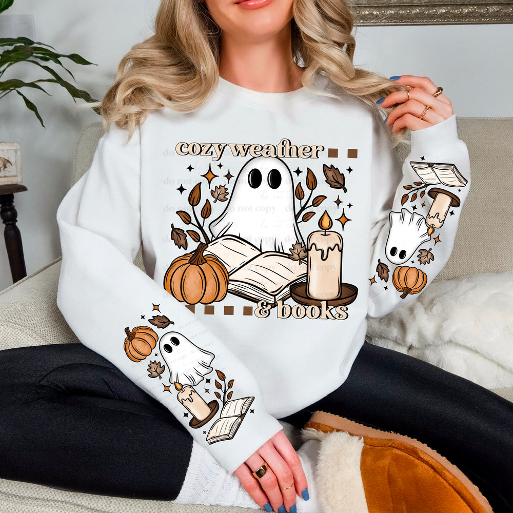Cozy weather & books ghost sleeves fall - DTF TRANSFER - (CSC/tt)