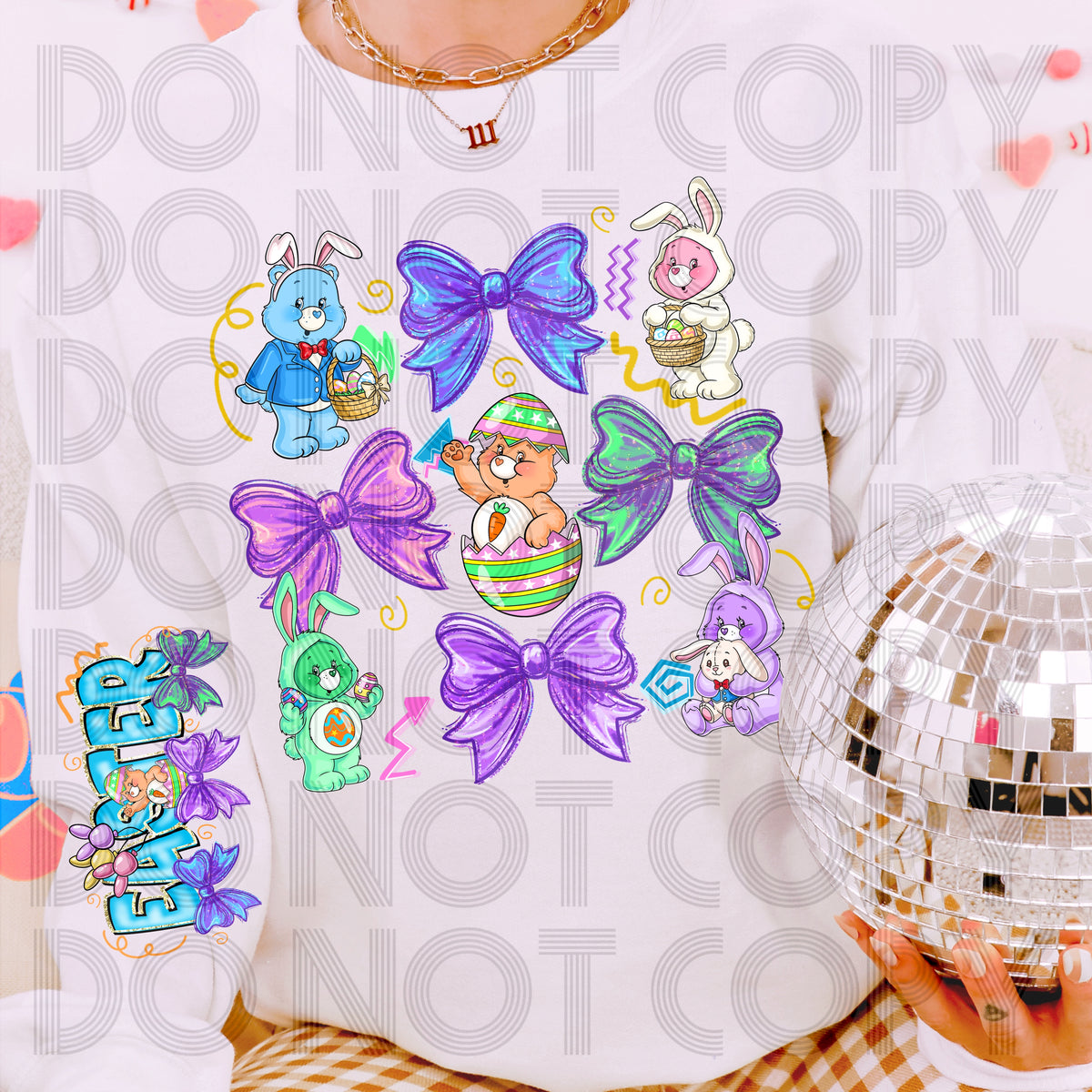 Easter Carebears coquette grid - DTF TRANSFER (Eggstravaganza multi designer collab)