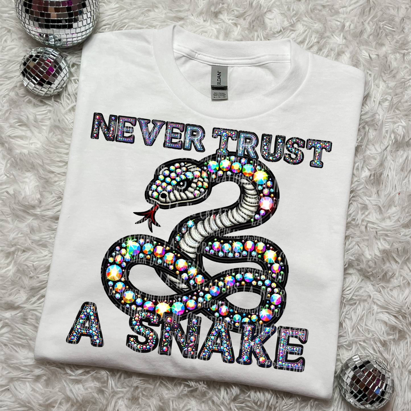 Never trust a snake faux rhinestones - DTF TRANSFER (LCD)