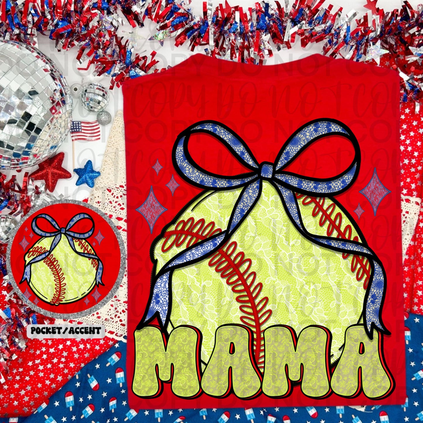Softball Mama bow lace coquette - DTF TRANSFER (SSDa)