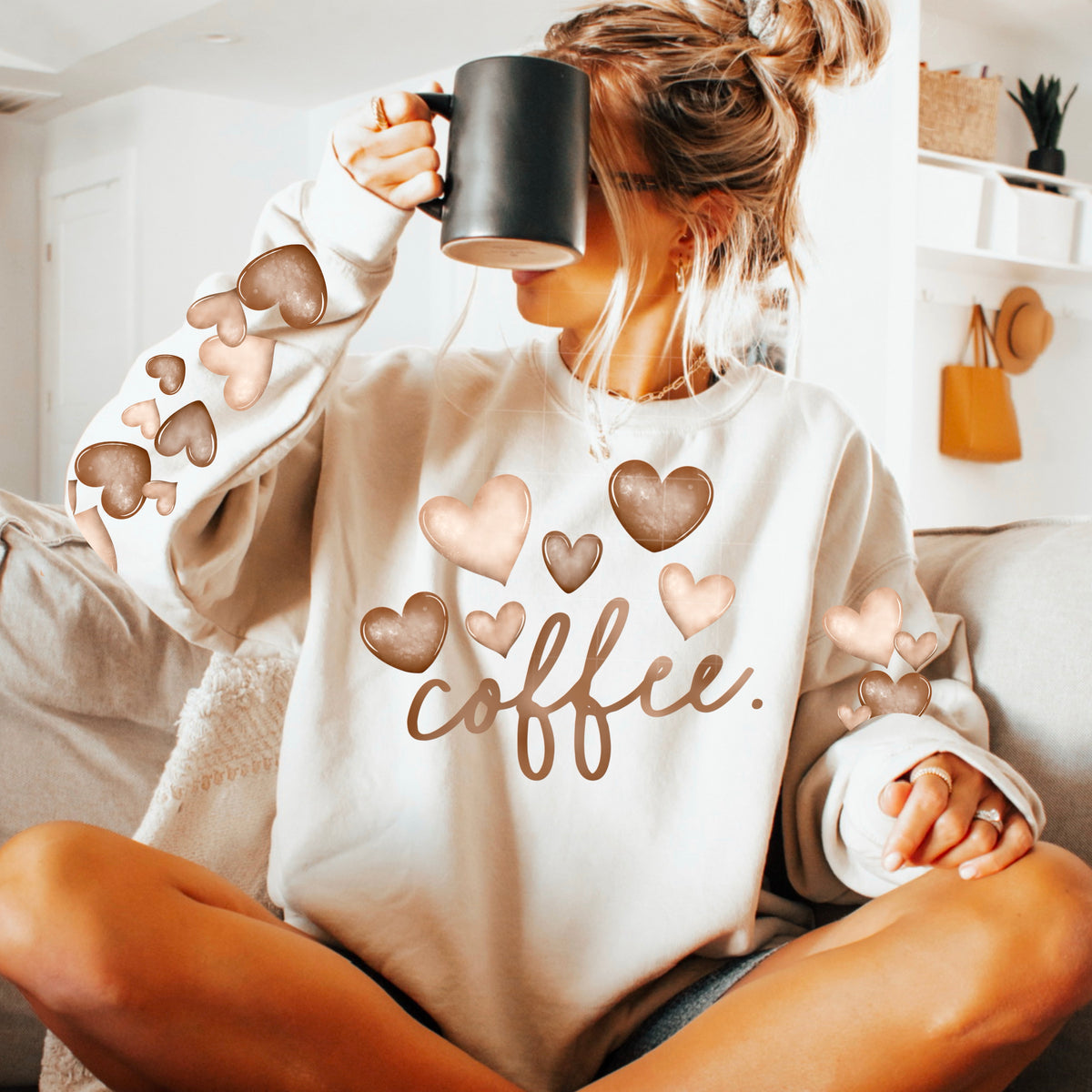 Coffee watercolor hearts - DTF TRANSFER - (CSC)