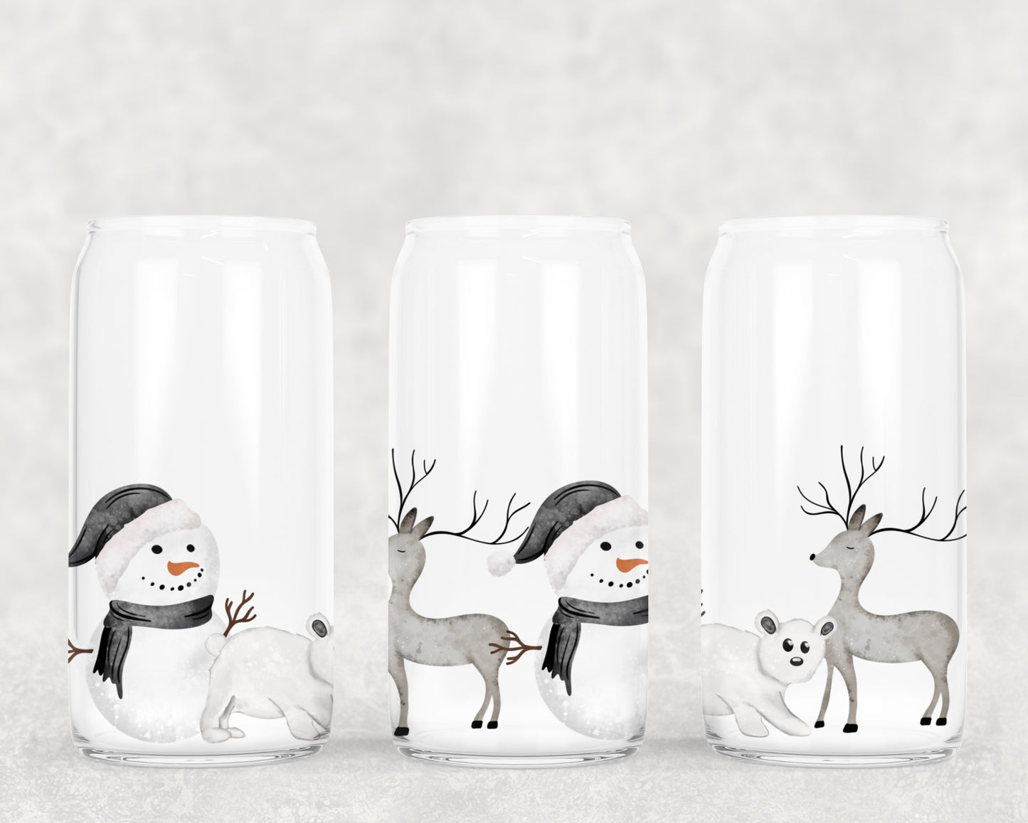 Water color snowman deer polar bear - UV dtf wrap 16oz libbey : CSC