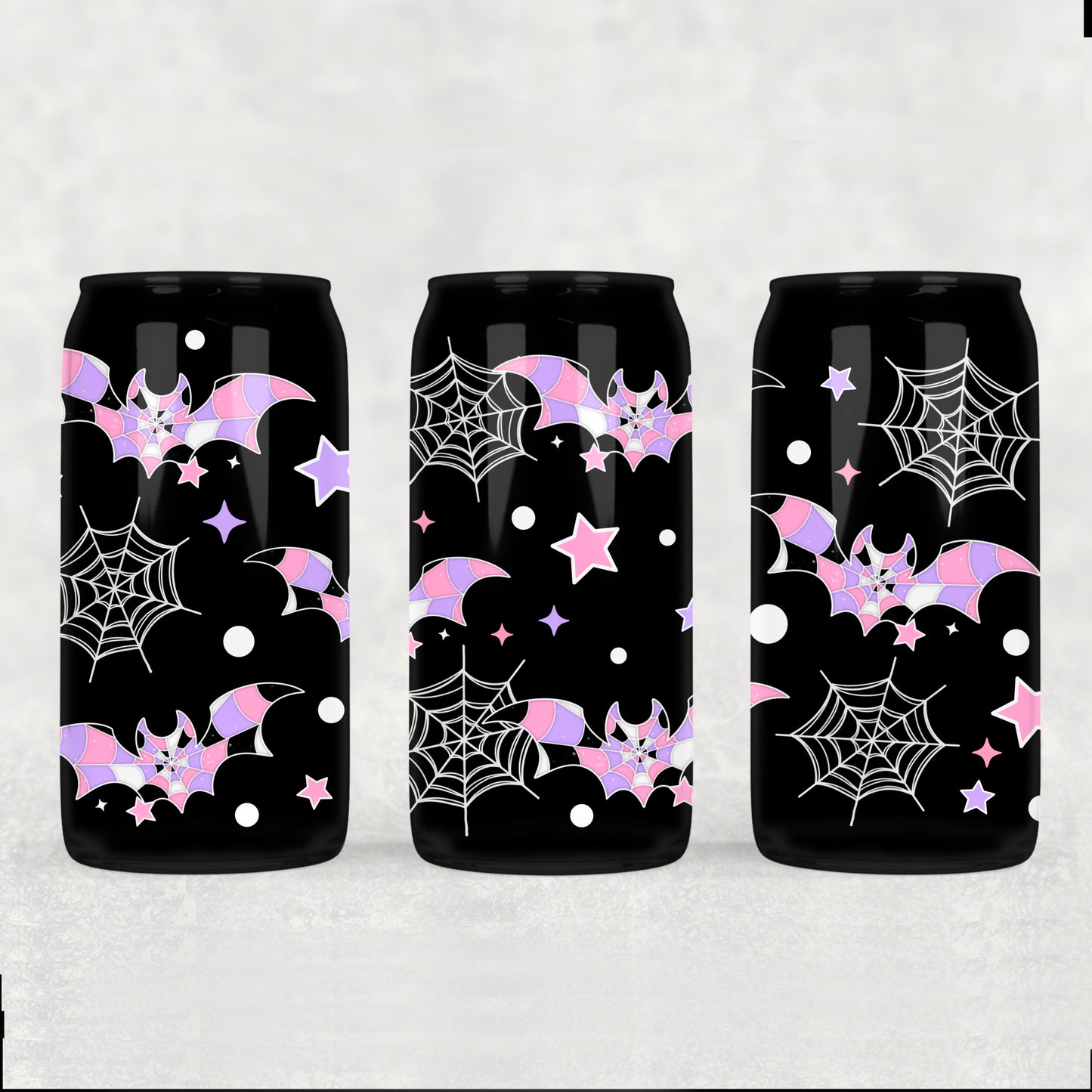 Girly bats & spiders white - UV dtf wrap 16oz libbey : CSC