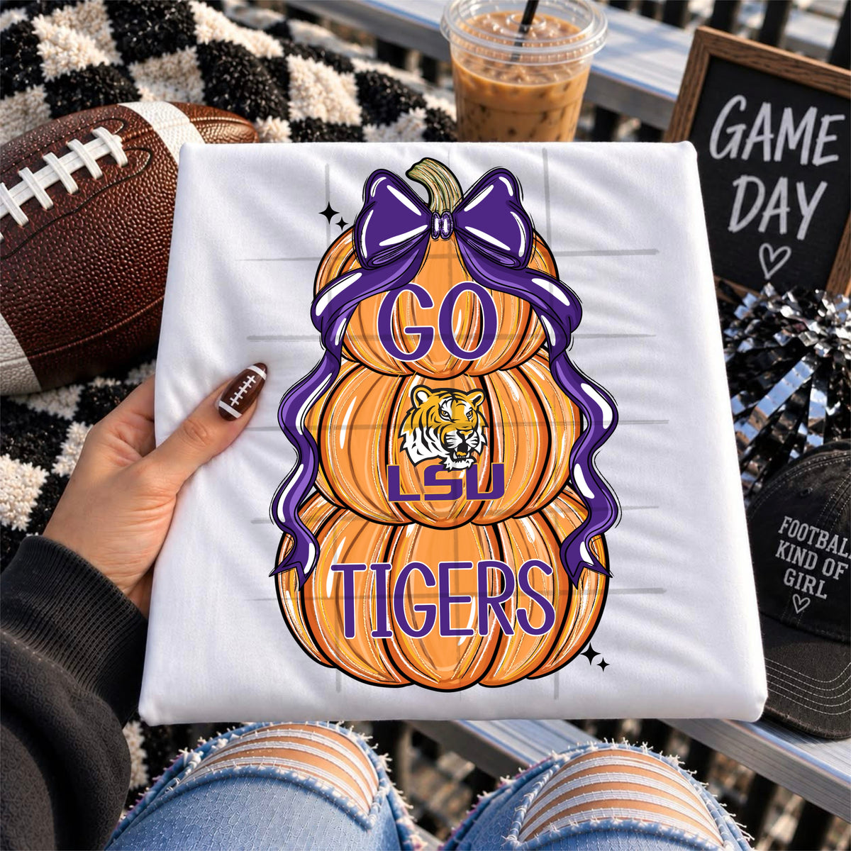LSU TIGERS football pumpkins bow - DTF TRANSFER (TDC)