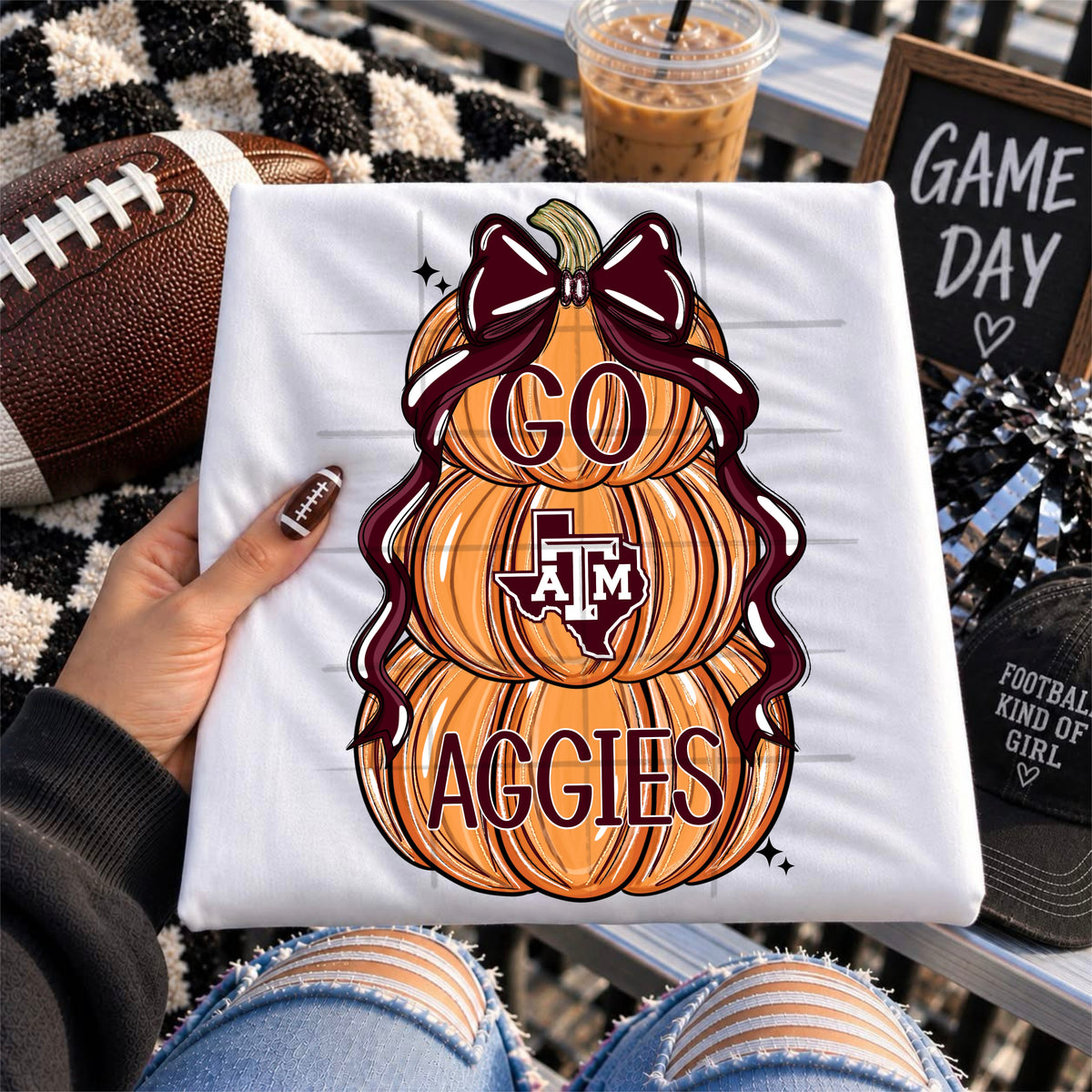 AGGIES football pumpkins bow - DTF TRANSFER (TDC)