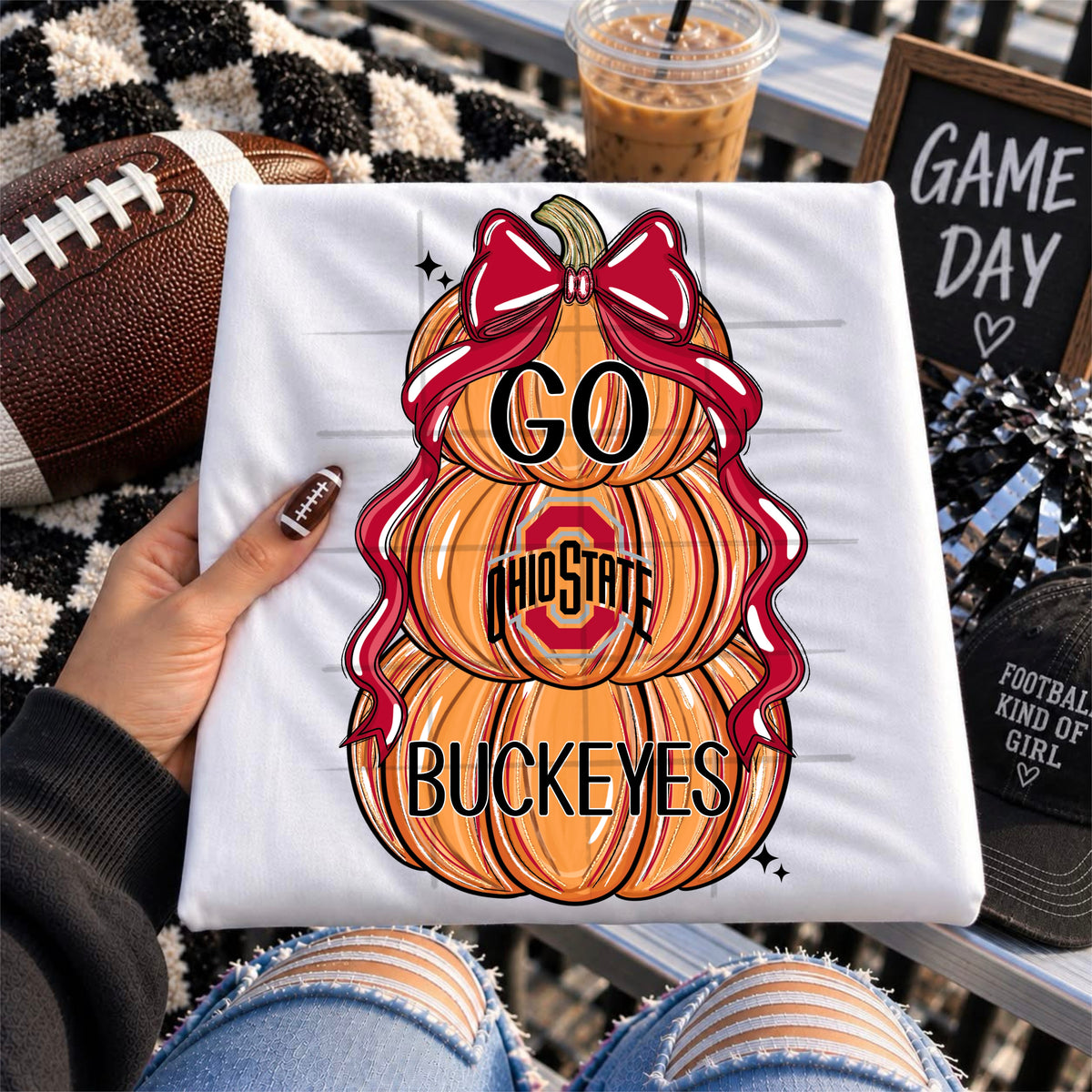 BUCKEYES football pumpkins bow - DTF TRANSFER (TDC)