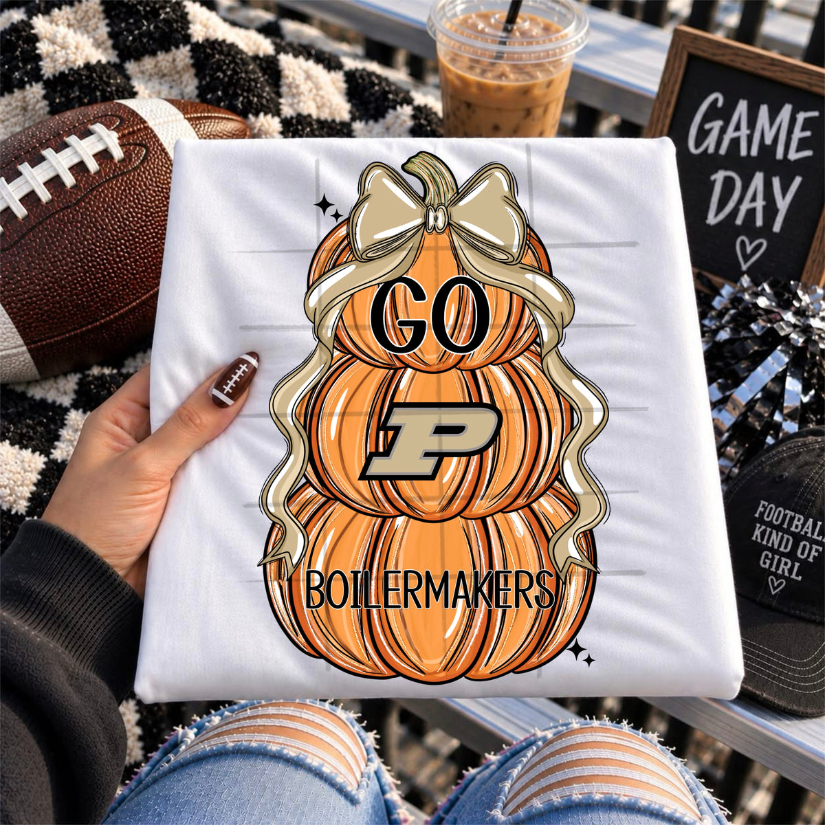 BOILERMAKERS football pumpkins bow - DTF TRANSFER (TDC)
