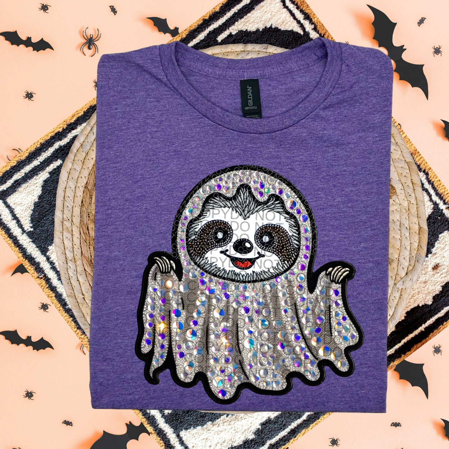 Sloth ghost Faux Rhinestones - DTF TRANSFER