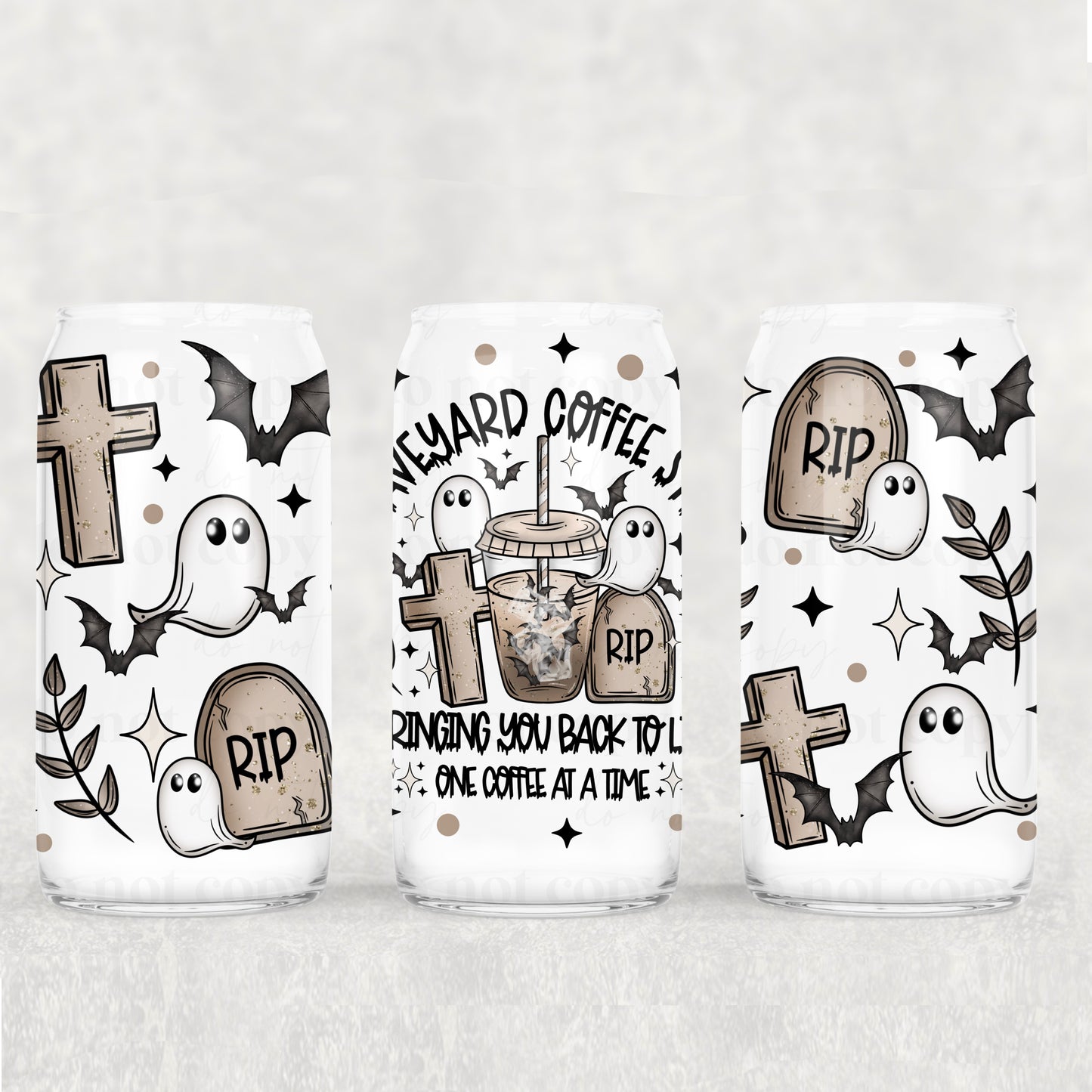 Graveyard coffee ghosts - UV dtf wrap 16oz libbey : CSC