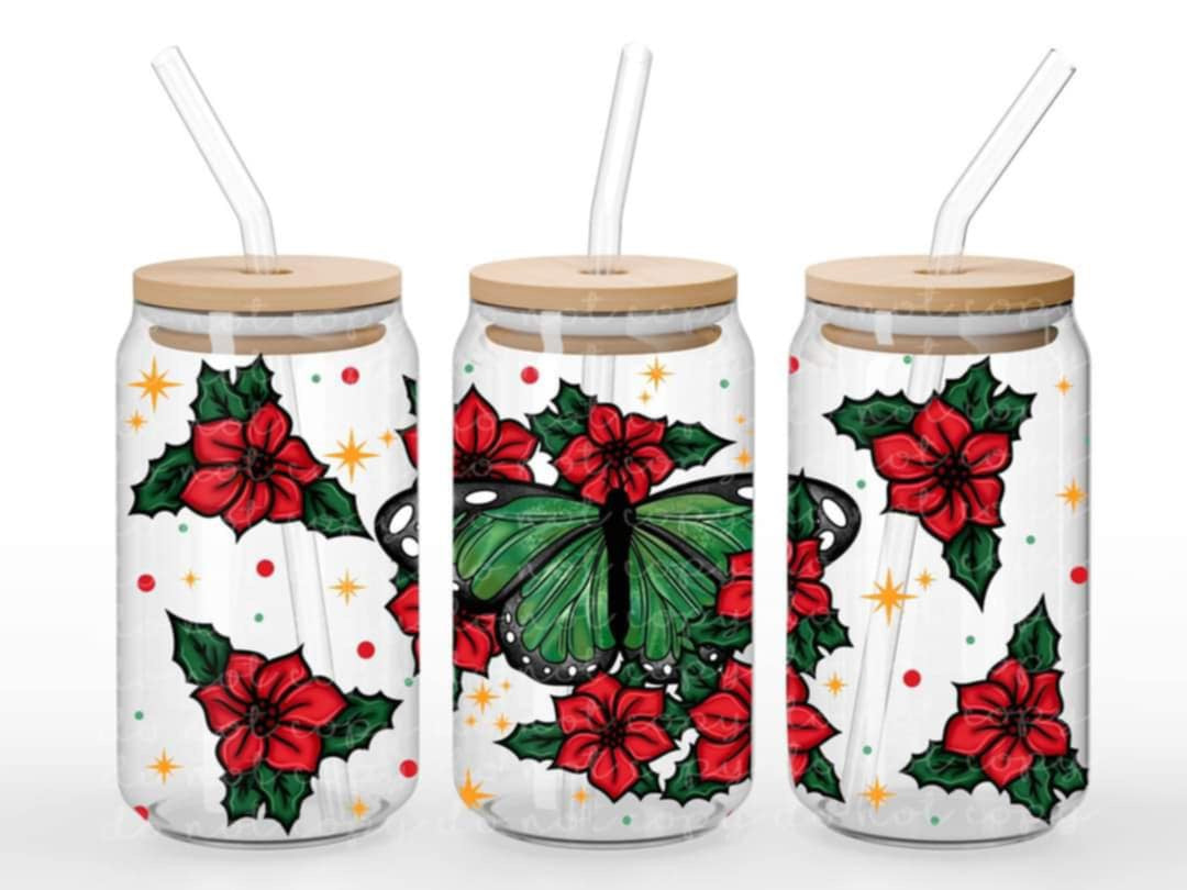 Christmas butterfly - UV dtf wrap 16oz libbey : MMDD