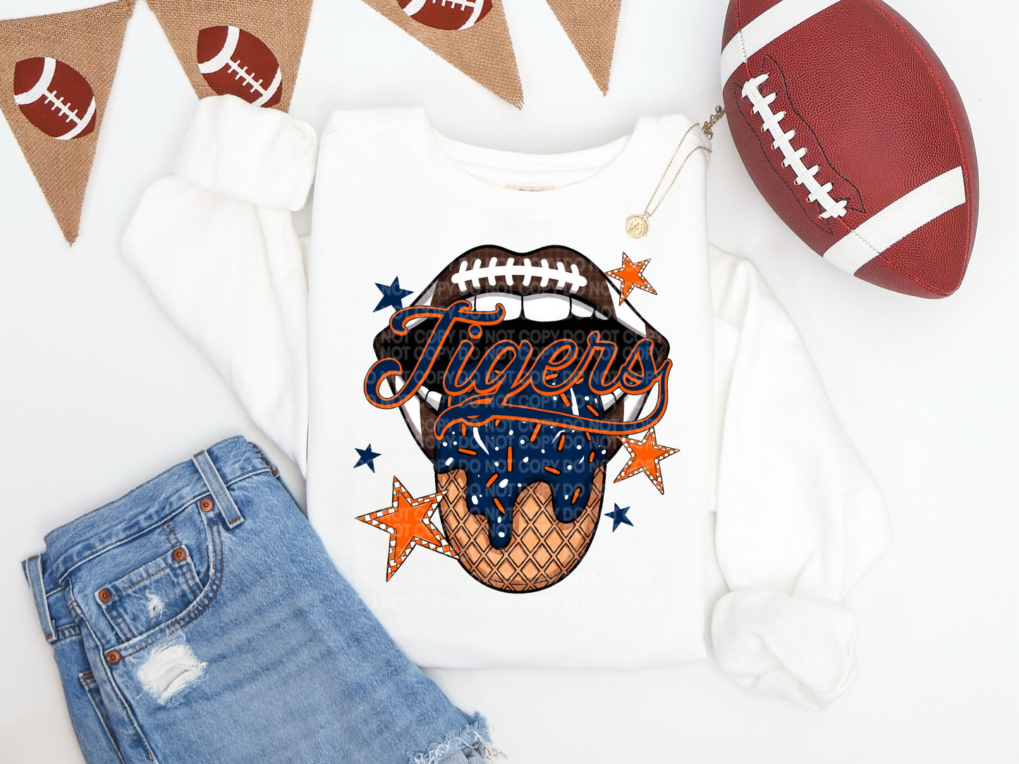 Navy & Orange Tigers Ice Cream Drip Tongue - DTF TRANSFER (SCG AUG25)