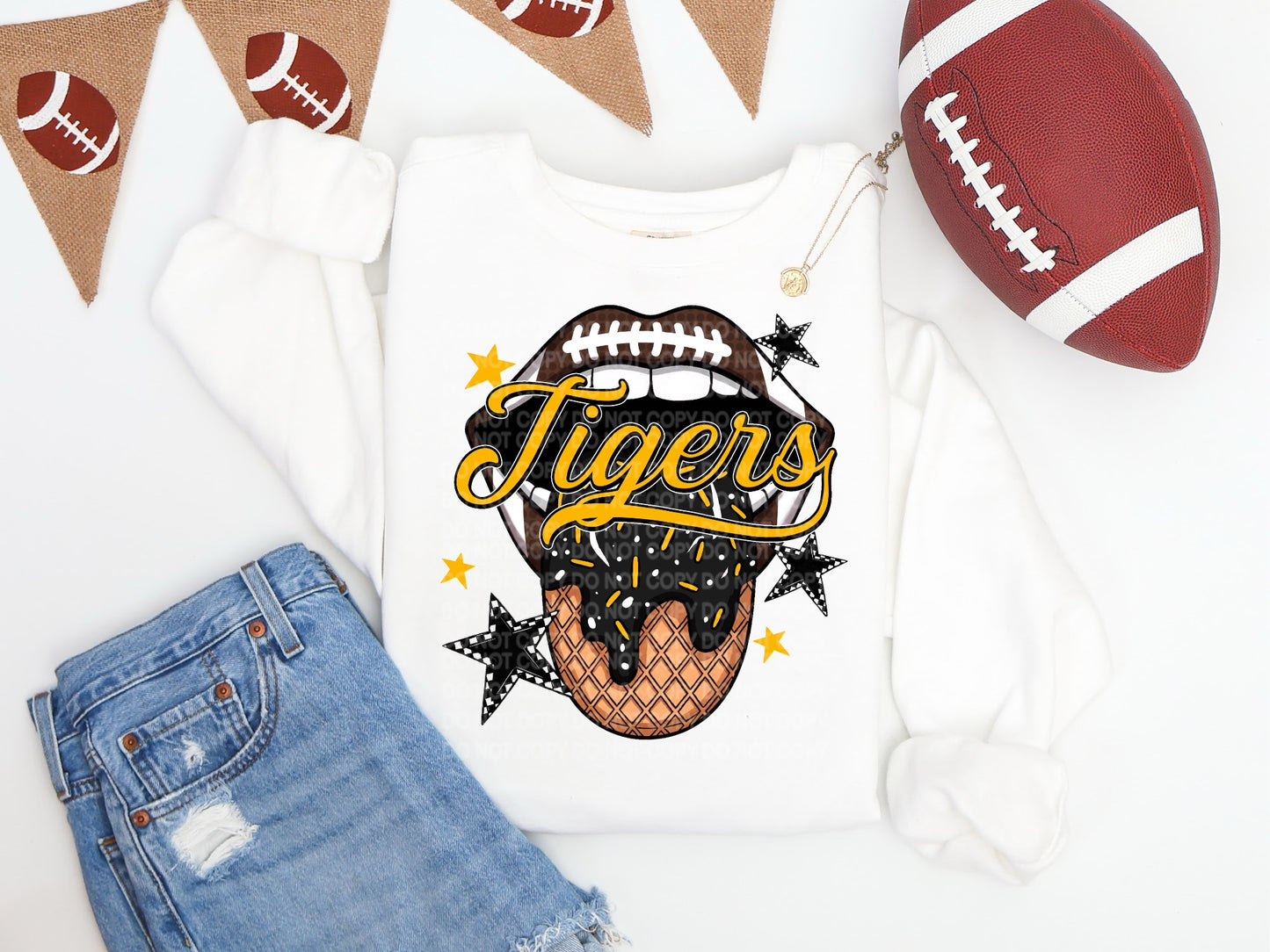 Black & Gold Tigers Ice Cream Drip Tongue - DTF TRANSFER (SCG AUG25)