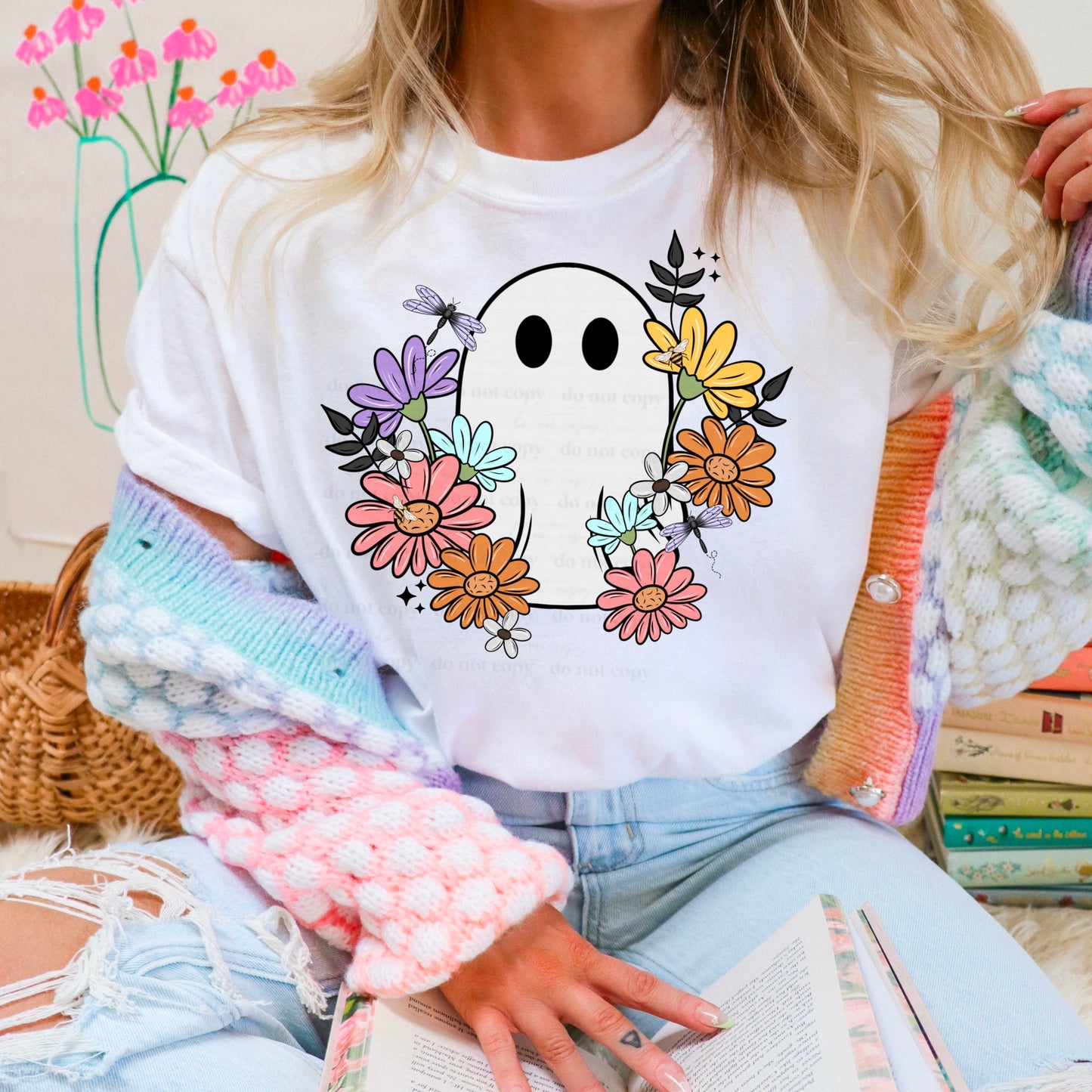 Cute Floral Ghost - DTF TRANSFER