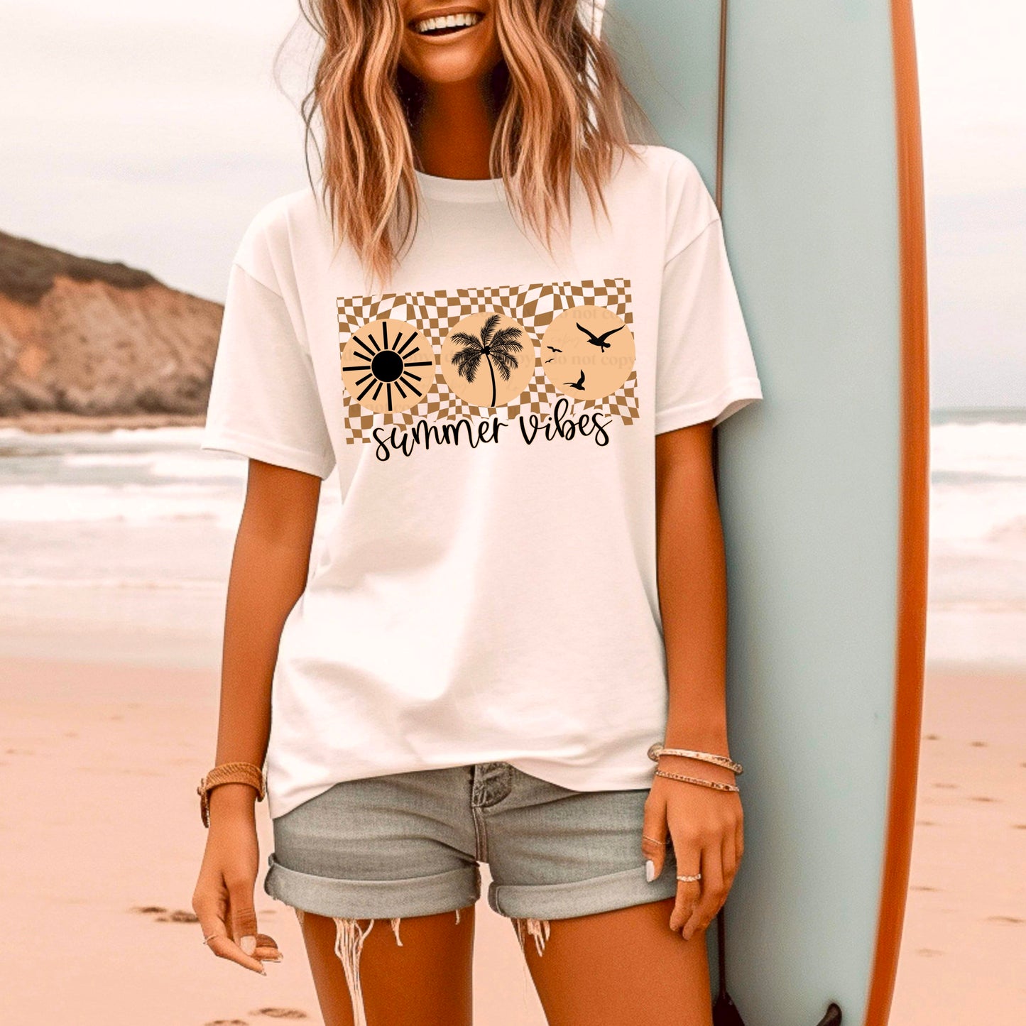 Summer Vibes boho checkered - DTF TRANSFER